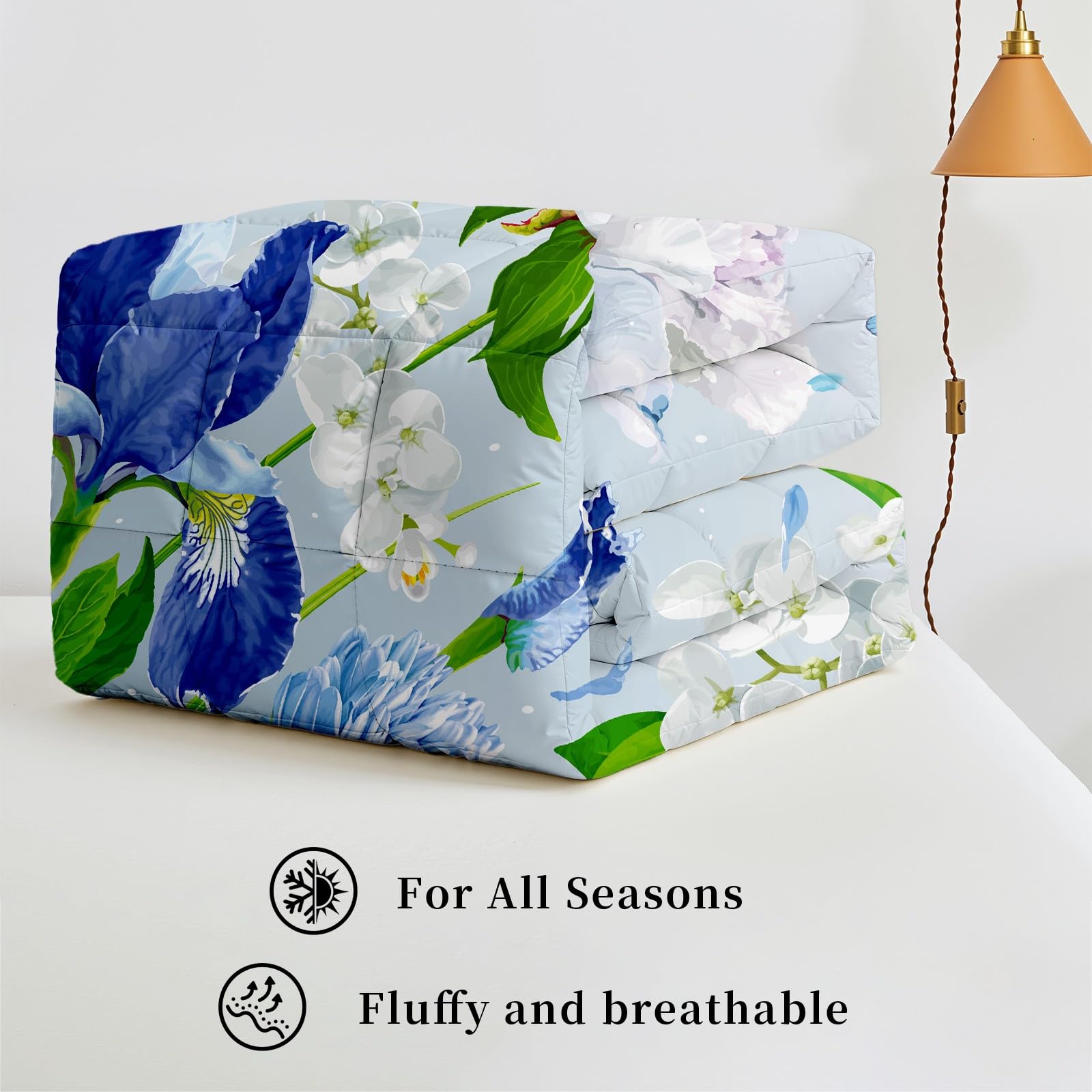 Iris Blumenmuster Bettdecke Ohne Bezug - Pflanzen Blumen Bettdecke 200x220 mit 2 Kissenbezug 80x80 cm - Waschbare Bettdecken Weich für 4 Jahreszeiten Duvet mit Reißverschluss