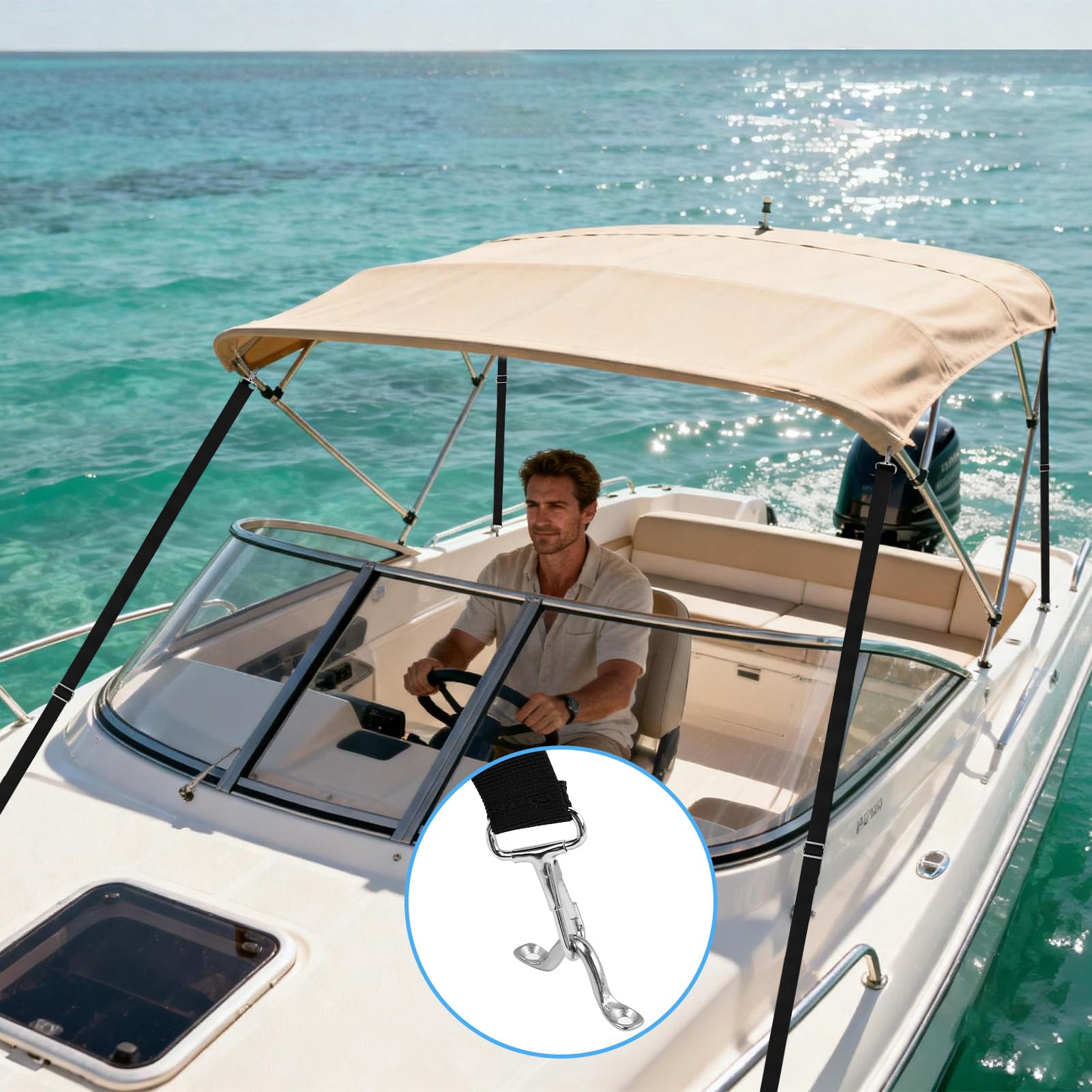 KATELUO 2 cinghie per tende da sole per barca, cinghie regolabili Bimini Top, cinghie superiori per barca, fascia antivento, per tenda, tenda da sole, cinghia di tensione per barca, canoa, kayak
