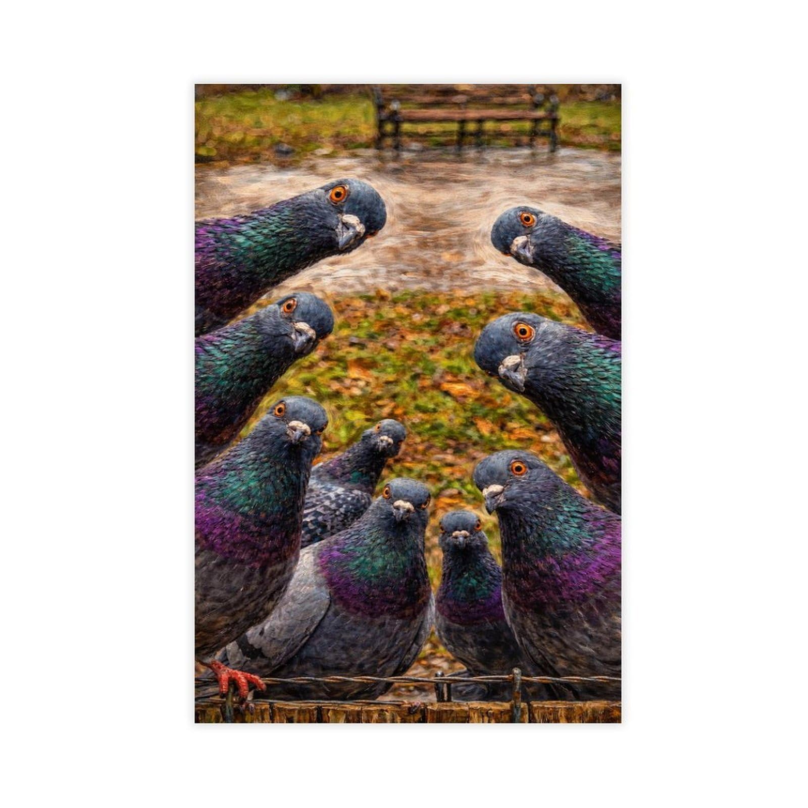 Qnvjqkdsi Unframe Curious Pigeons Gathering Art Canvas Poster Bedroom Decor Landscape Office Room Decor Gift 20" L X 30" W