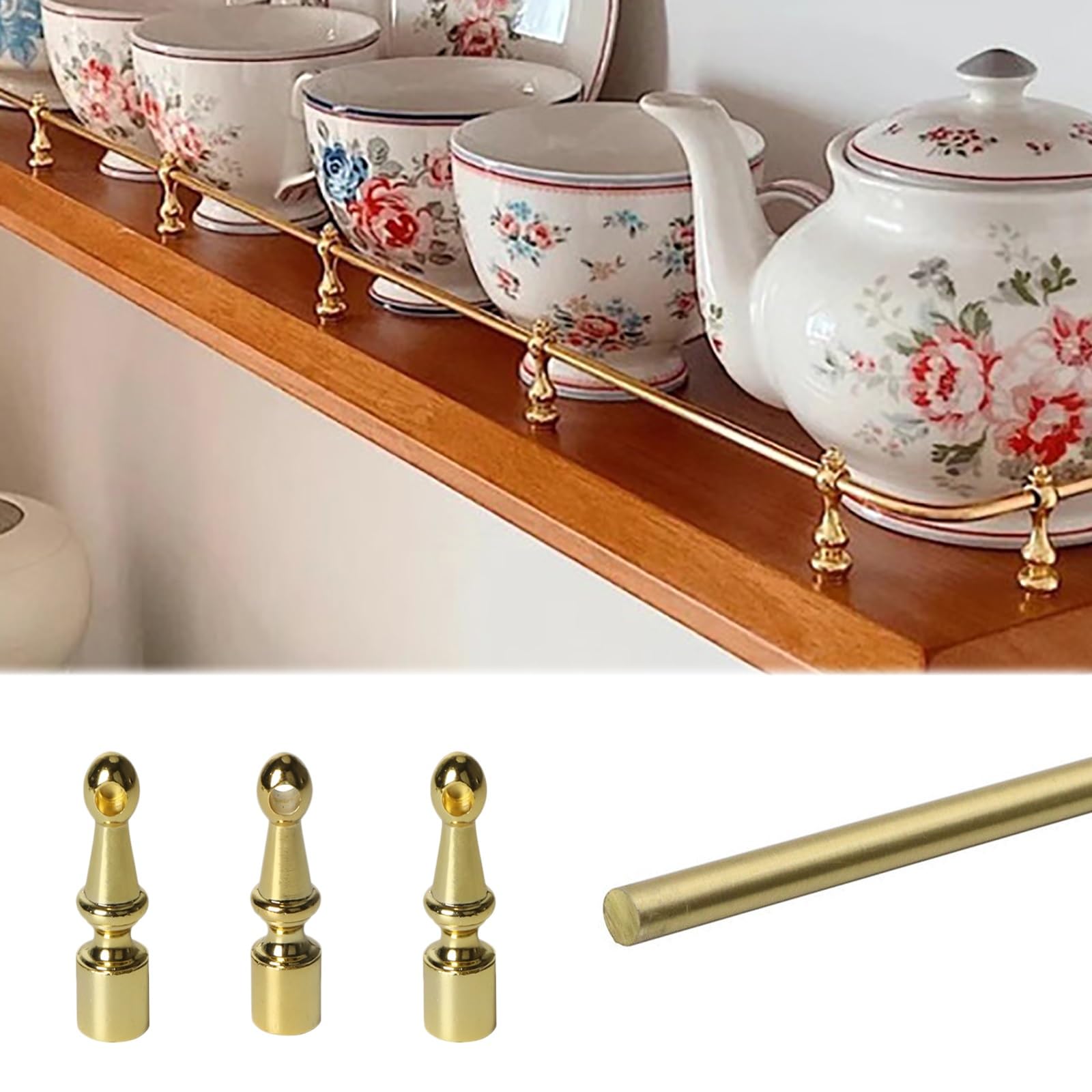 ERRULAN Sturdy Anti-fall Shelf Rail Guard Bar Rod, Aluminum Round Tube Barrier Decorative Rods, Minimalist Tipping Gallery Rails Set, Prevents Items From Falling(Style B,42in/106.7cm)