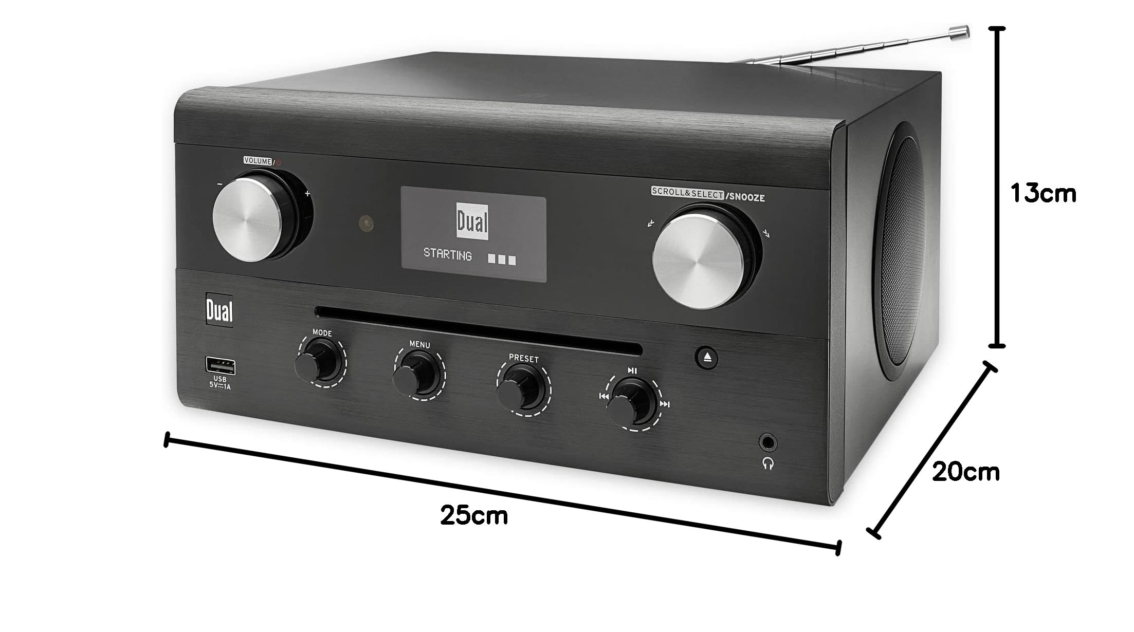 Design Hybridradio 74988 • CD, USB, MP3, DAB+ Radio •AUX-In•FM •Streaming musicale, Spotify, AmazonMusic, impianto stereo, display OLED, HIFI• jack per cuffie, nero •DualCR900Phantom
