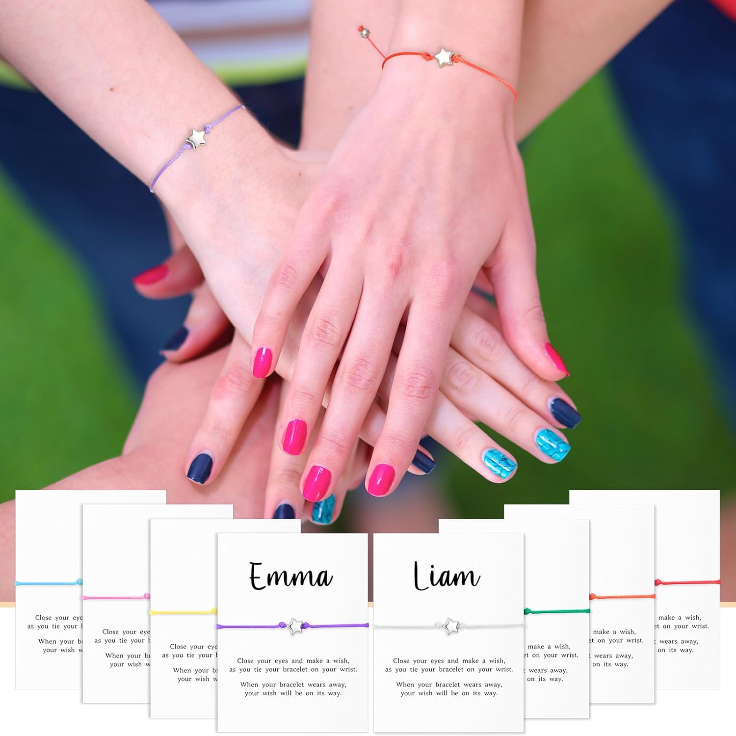 Misdary 16 Set Birthday Bracelets Gifts Personalized Wish Bracelet Adjustable Star Friendship Bracelet DIY Name Make a Wish Cards with Pen Jewelry Birthday Gift for Friends - Image 4