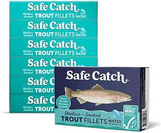Safe Catch Smoked Rainbow Trout Fillets in Water - Skinless Boneless Canned Fish, Mercury Tested, Pack of 6