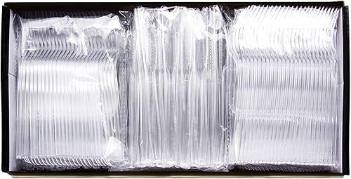 Miniatura 4 de Party Essentials Juego de cubiertos de plástico de peso medio, incluye cuchillos, tenedores, cucharas, 300 piezas100 lugares, transparente