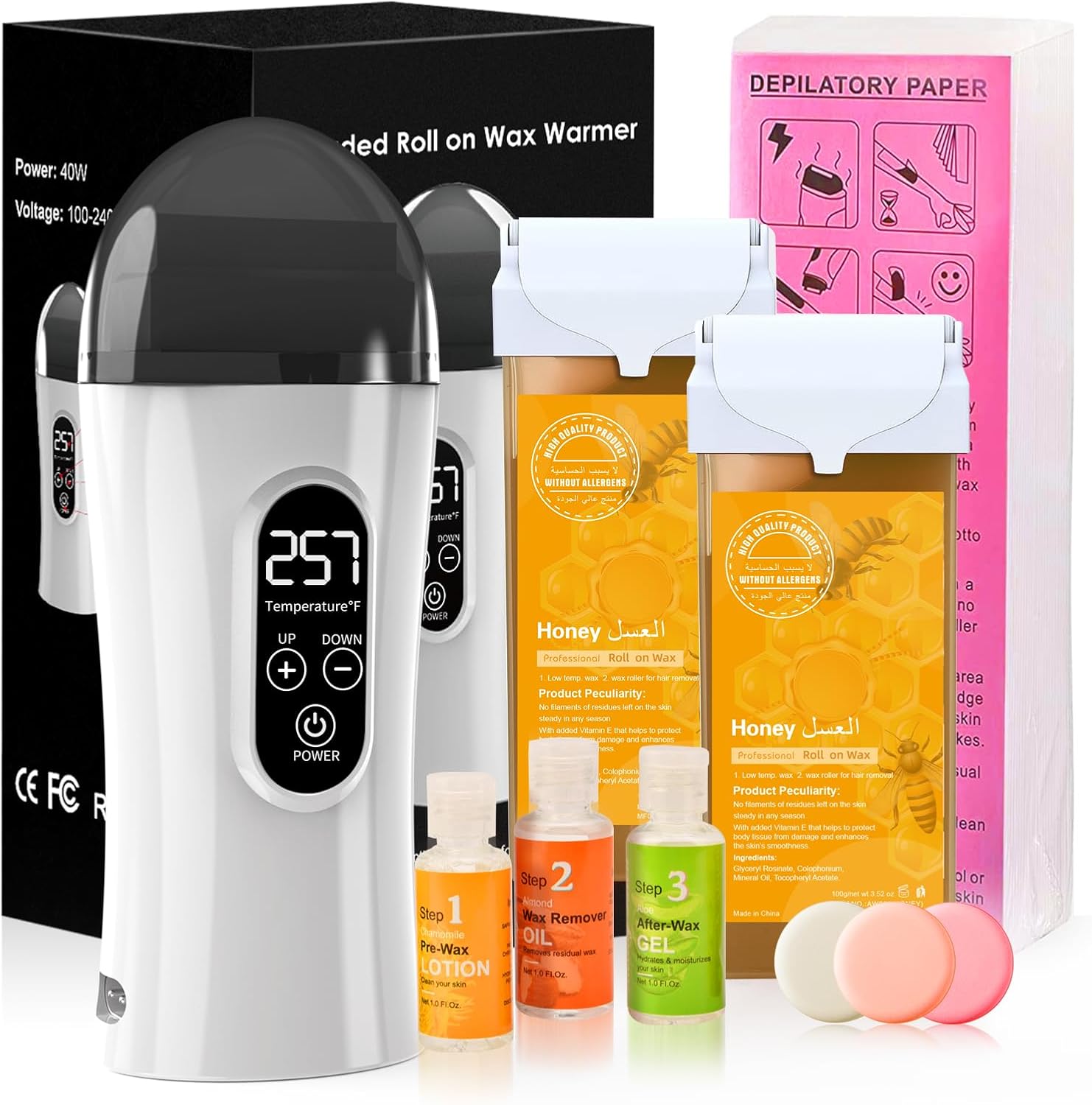 Roll On Cire Epilation, Kit Chauffe Cire Épilation Professionnelle avec