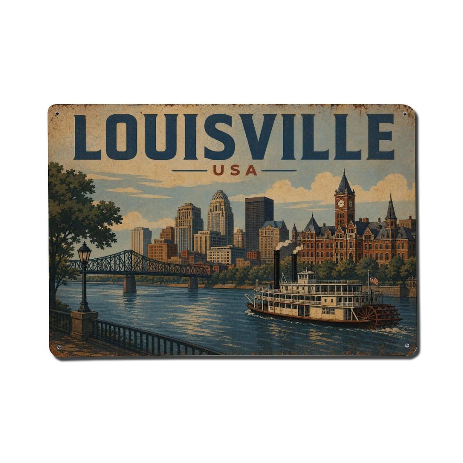 Travel Vintage USA Louisville Metal Tin Sign