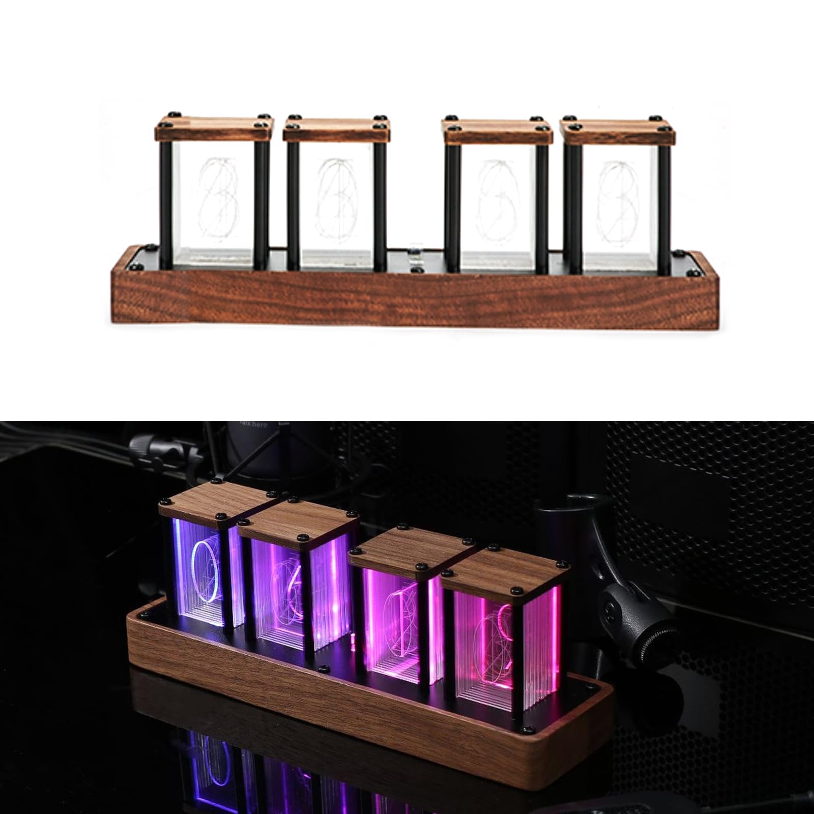 kyaoayo Nixie Tube Clock, Nixie Tube Clock with 16 Million Colours RGB LED SE Digital Alarm Clock Nixie Tube Clock Simulation Vintage Table Clocks Desk Decoration Gift