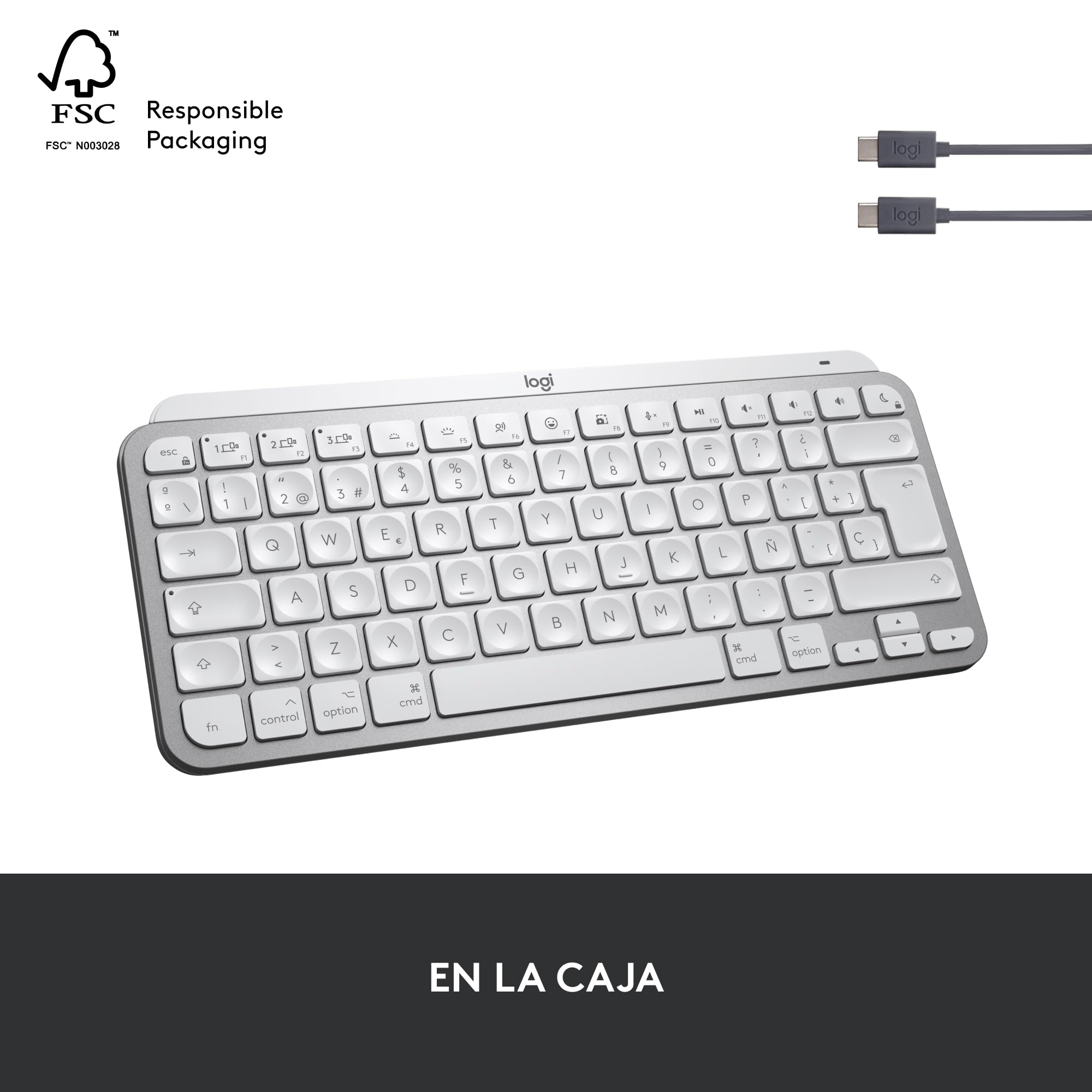 Logitech MX Keys Mini for Mac - Teclado inalámbrico Minimalista | Teclado Bluetooth Compacto, Retroiluminado, USB-C, para Mac, iPad, QWERTY Español - Gris claro