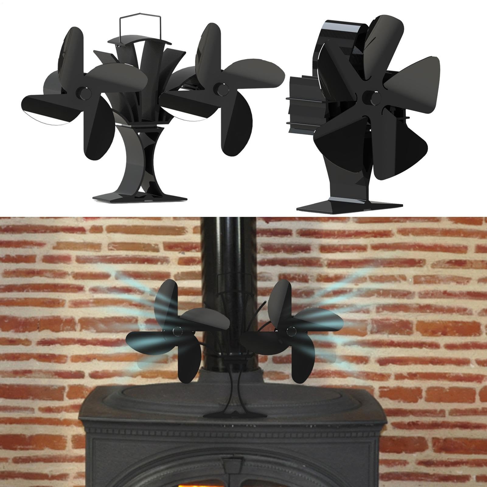 Ventilatore per stufa a legna, in lega di alluminio, 16 x 8 x 19 cm | con distribuzione del calore ultra silenziosa, per stufe a legna, caminetti, bruciatori a legna