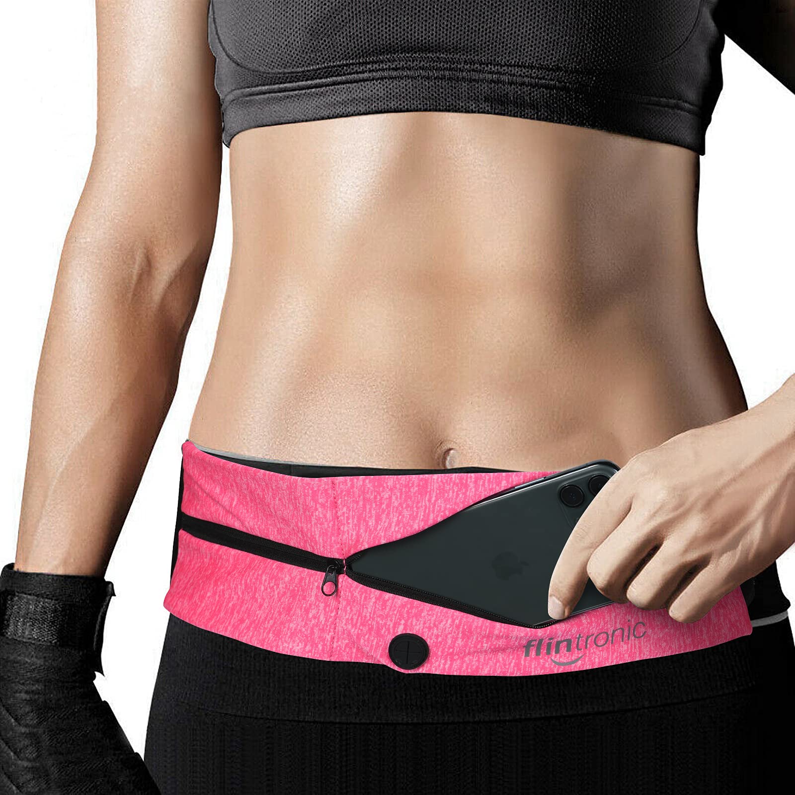 Flintronic Marsupio Sportivo, Marsupio Running Doppia Tasca per iPhone -Cintura Palestra e Porta Cellulare da Corsa con Gancio Portachiavi