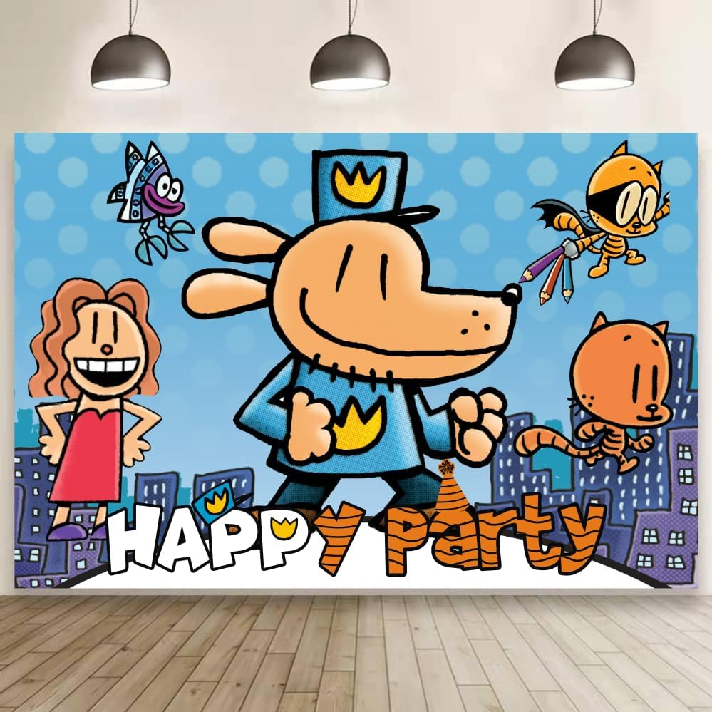 Dog Cartoon Man Birthday Party Decorations, 5x3ft Happy Birthday Backdrop Banner Theme for Dog Party Decorations Indoor Outdoor