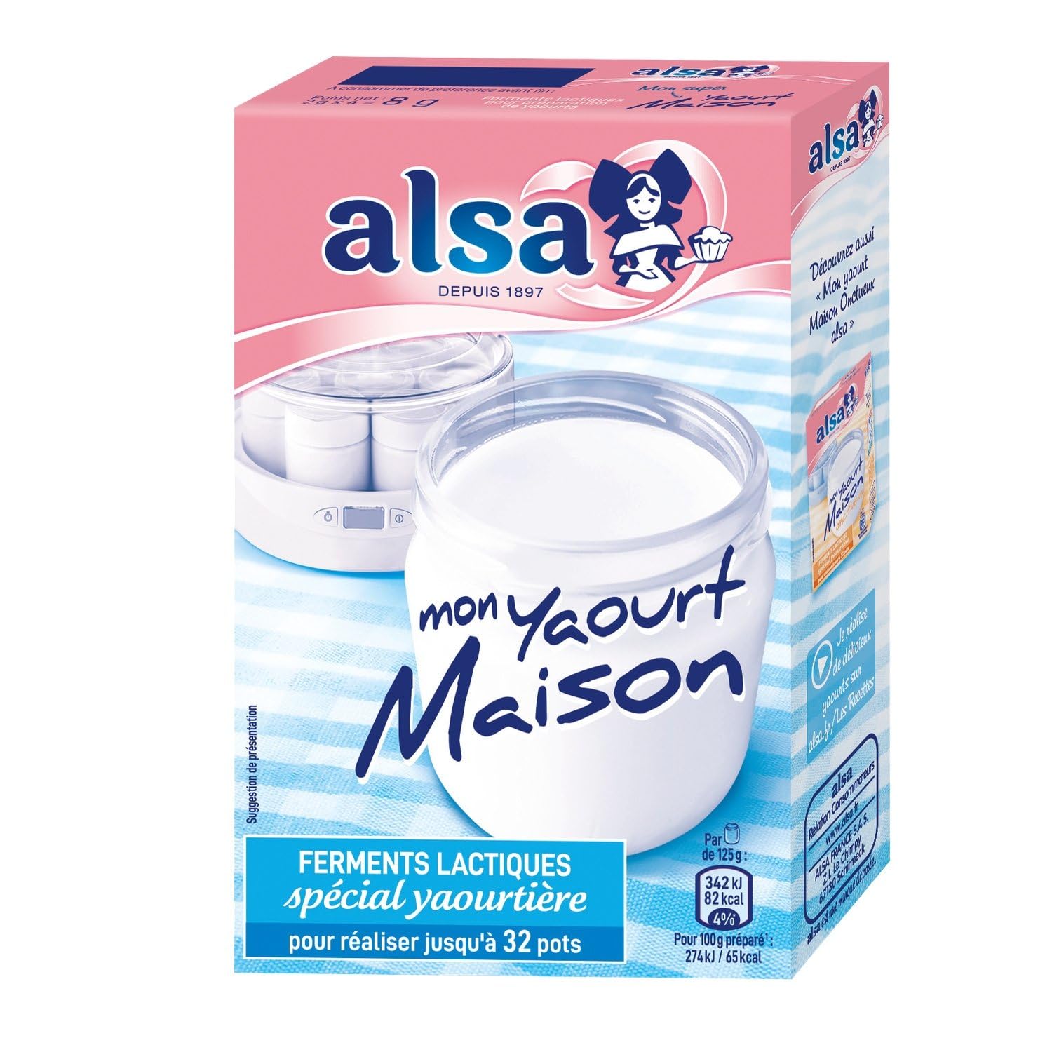 Ferment Lactiques Yaourt Maison Spécial Yaourtière ALSA - les 4 sachets -8g Lot De 4 - Par Lot