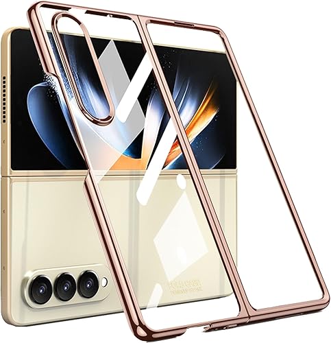 Miimall Funda compatible con Samsung Galaxy Z Fold 5, policarbonato duro chapado transparente de lujo, cubierta trasera transparente, funda de