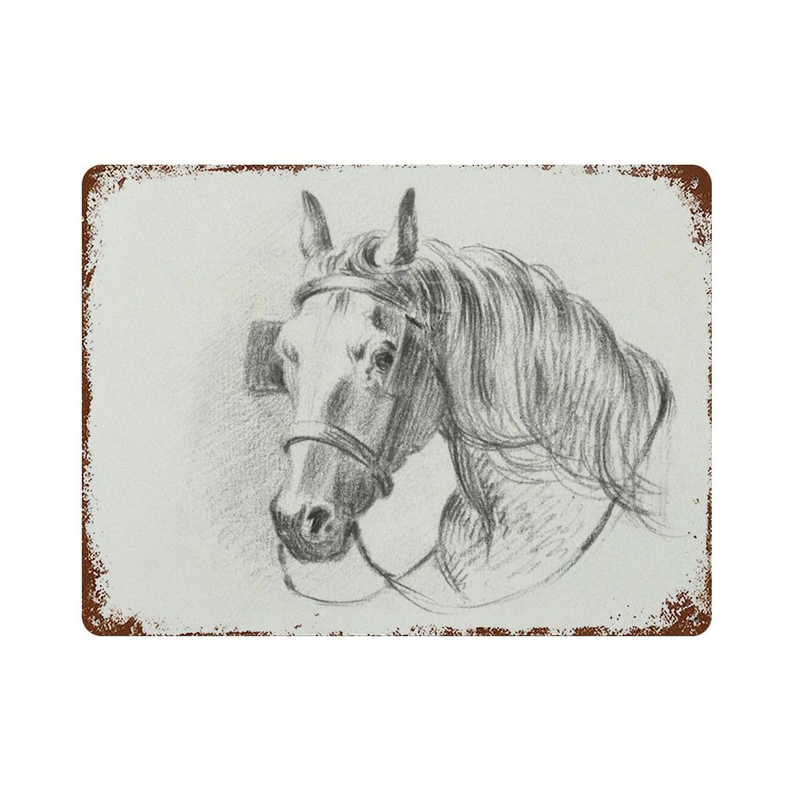xiaoxiaoshen Vintage Horse Sketches, Minimalist Quick Sketches, Rural Farmhouses Wall Decor Art Metal Tin Poster Modern Home Decor Art Home Bar Shop Decorations Vintage Sign 30x40cm
