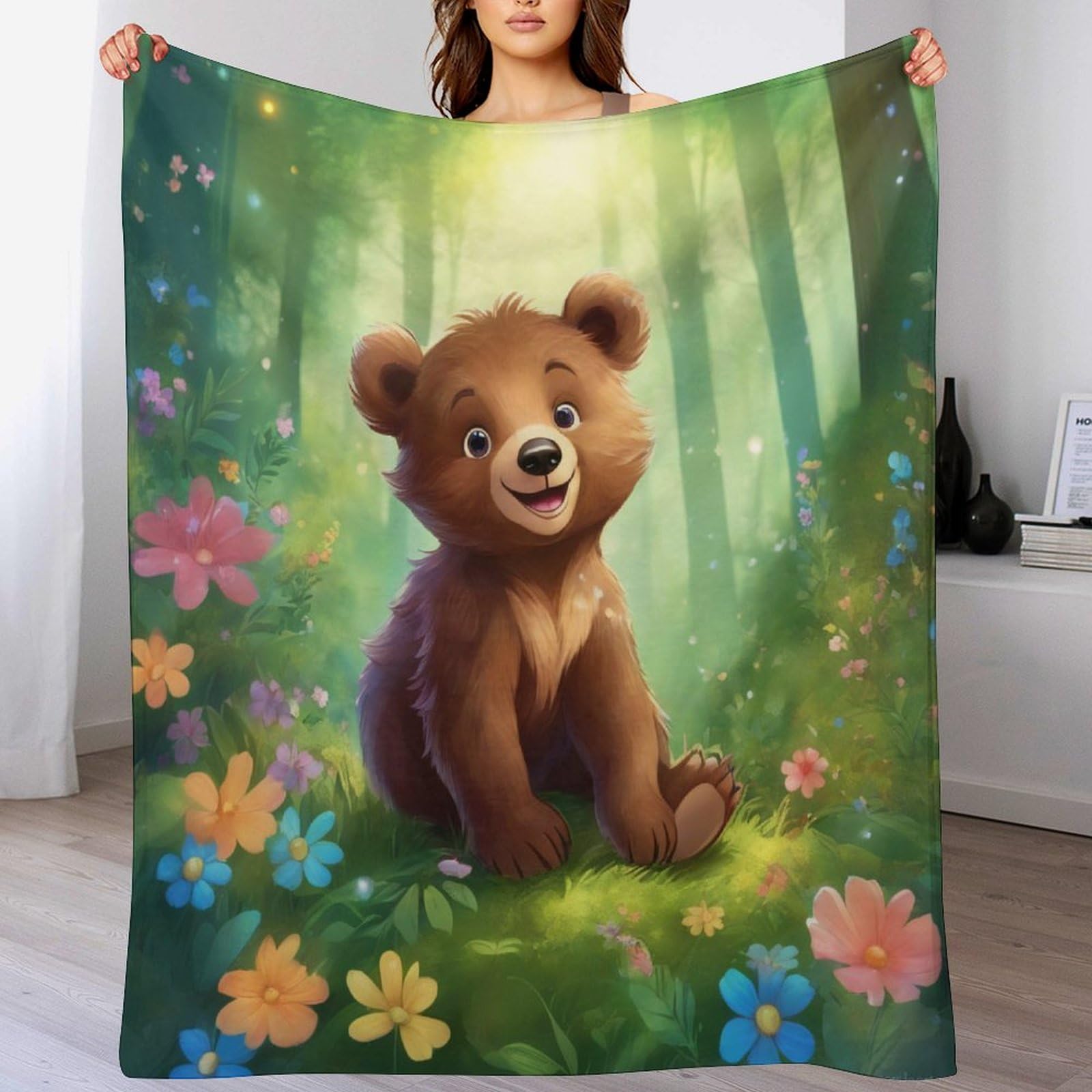 Couverture ours en flannel douce et chaude lavable en machine pour lit