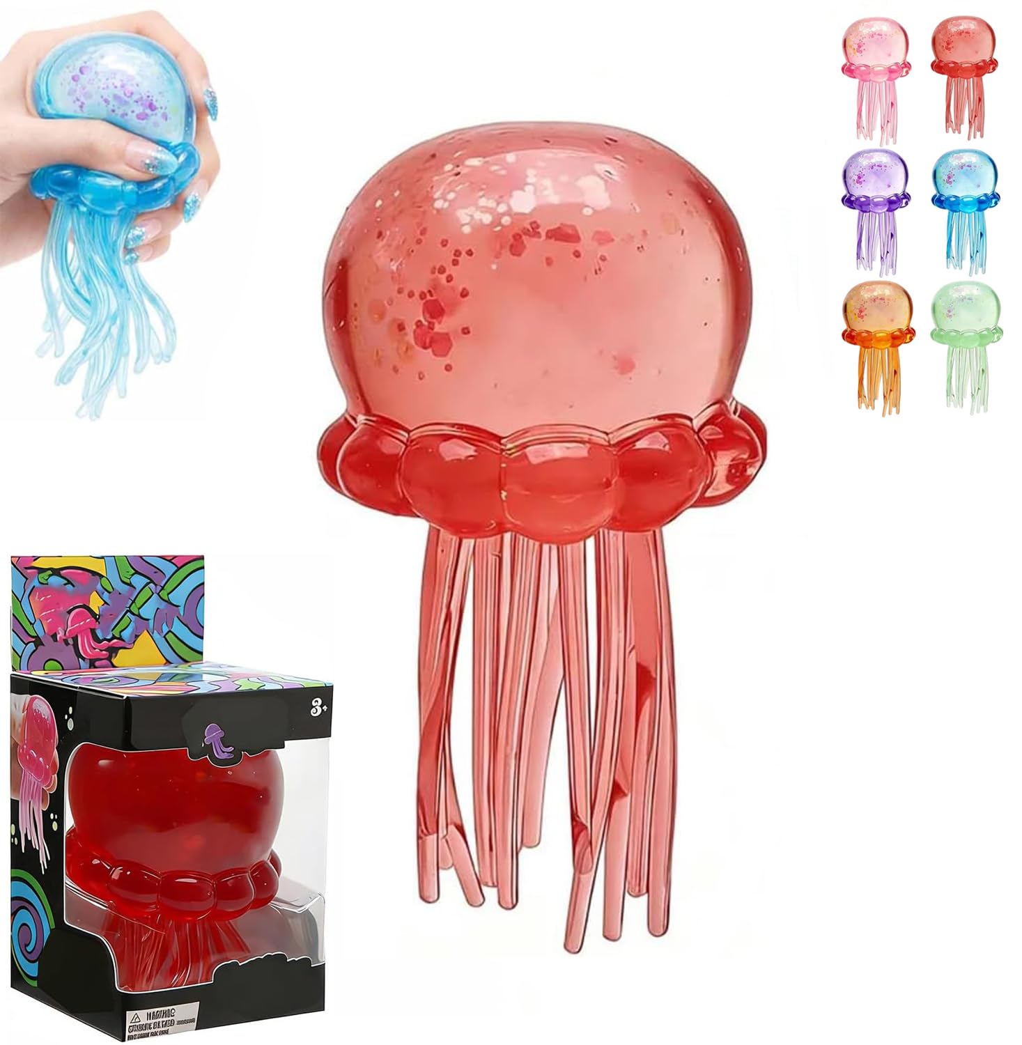 Glitter Jellyfish Squishy Toy, 2026 Stress Relief Fidget Toy for Kids & Adults, Soft TPR Sensory Toy with Wiggly Tentacles, Portable Anxiety Relief Squeeze Ball for Office, School (Blue) — view 10