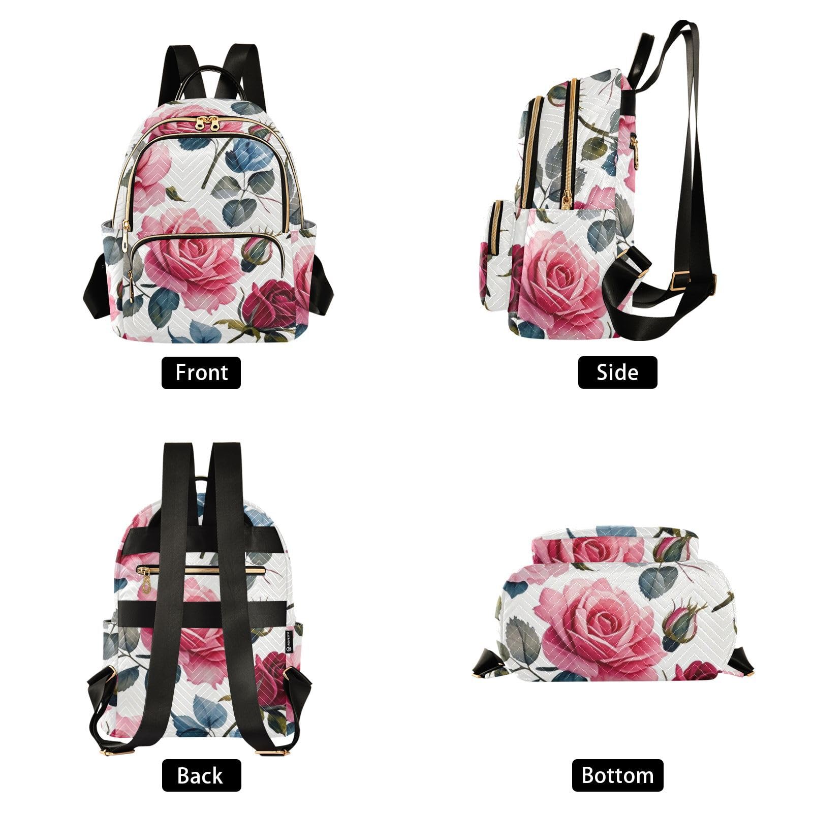 FASHON&FASCIN Small Travel Backpack Purse for Women with Zipper Rose Pattern Quilted Women's Bag for Camping Gym,Multi 1