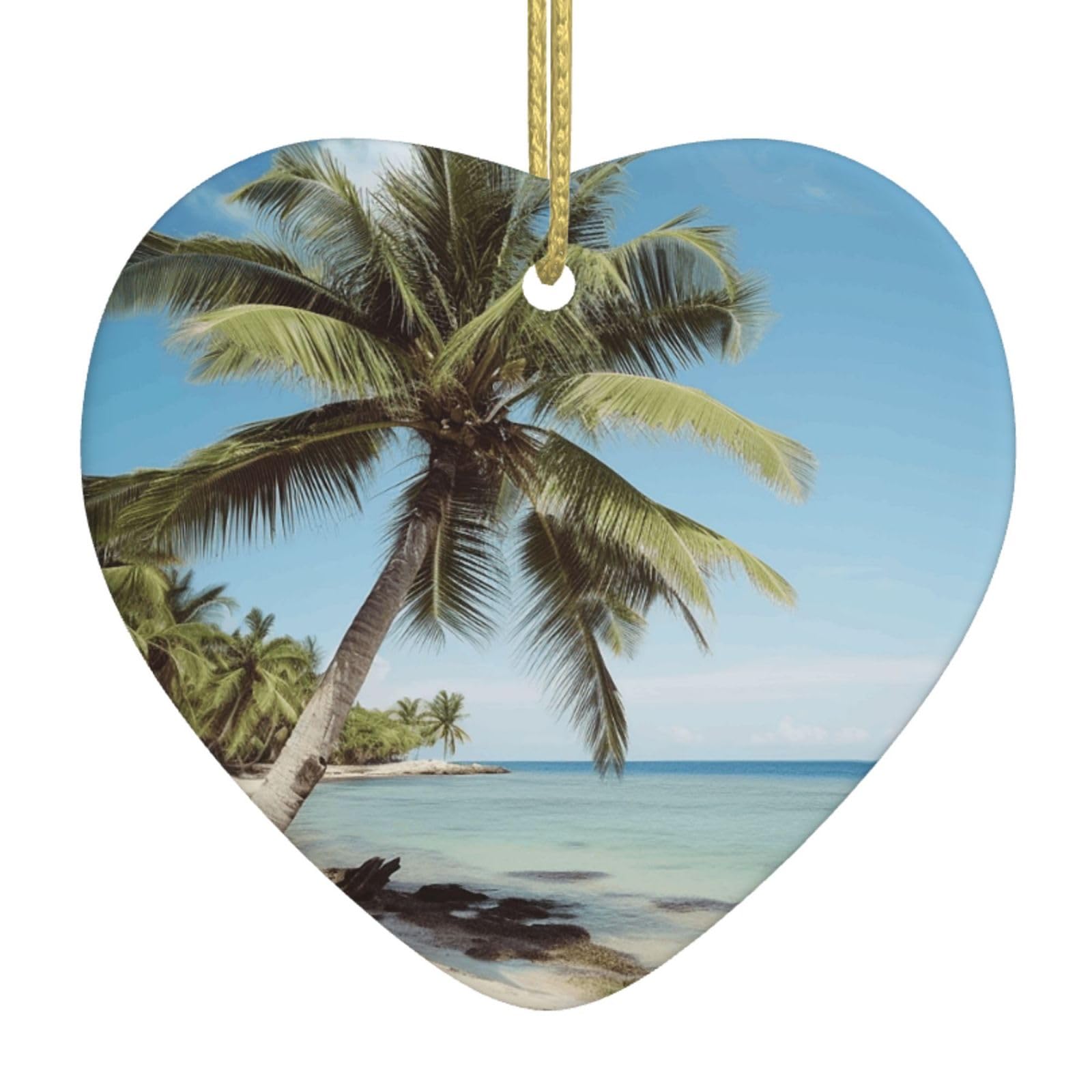 Ceramic Christmas Tree Hanging Ornaments with Gold Ropes Christmas Tree Decorations Heart Ceramic Beach Palm Tree Pendant Keepsake Decorations for Holiday Xmas Gift Ideas