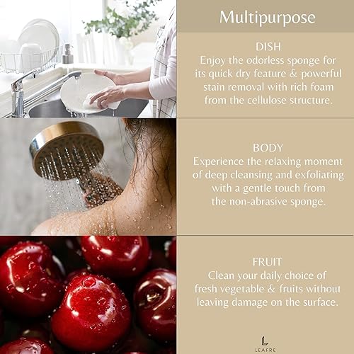 Miniatura 5 de LEAFRE Paquete de 3 esponjas emergentes  Tamaño grande para ducharse, bañarse niños, lavavajillas, limpieza  Comprimida con cuerda adjunta  Sin