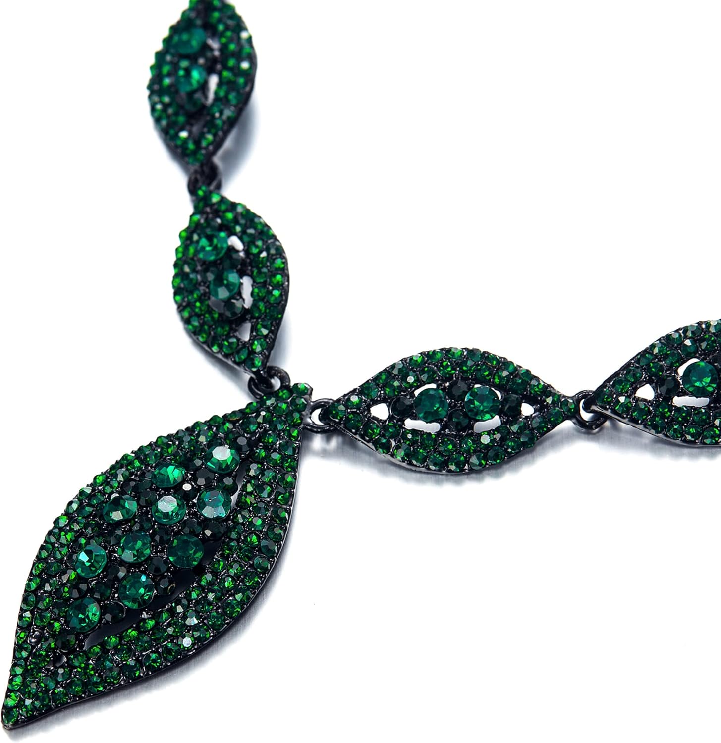 Flyonce Wedding Jewelry Set Rhinestone Crystal Bridal Leaf Necklace Drop Dangle Chandelier Earrings Sets for Women - Image 6