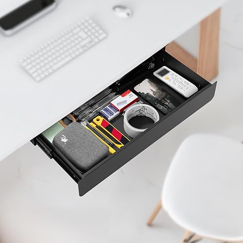 Miniatura 6 de KHAMAL Cajón para debajo del escritorio, grande, cajón para debajo de la mesa, 17.32 x 9.25 pulgadas, organizador de almacenamiento extraíble con