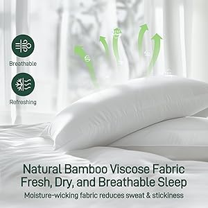 Caelorin Hypoallergenic Bamboo Viscose Breathable Pillows with Down Alternative Filling, King Size Set of 2, Fluffy Luxury Hotel Quality, Machine Washable, Oeko-Tex Certified