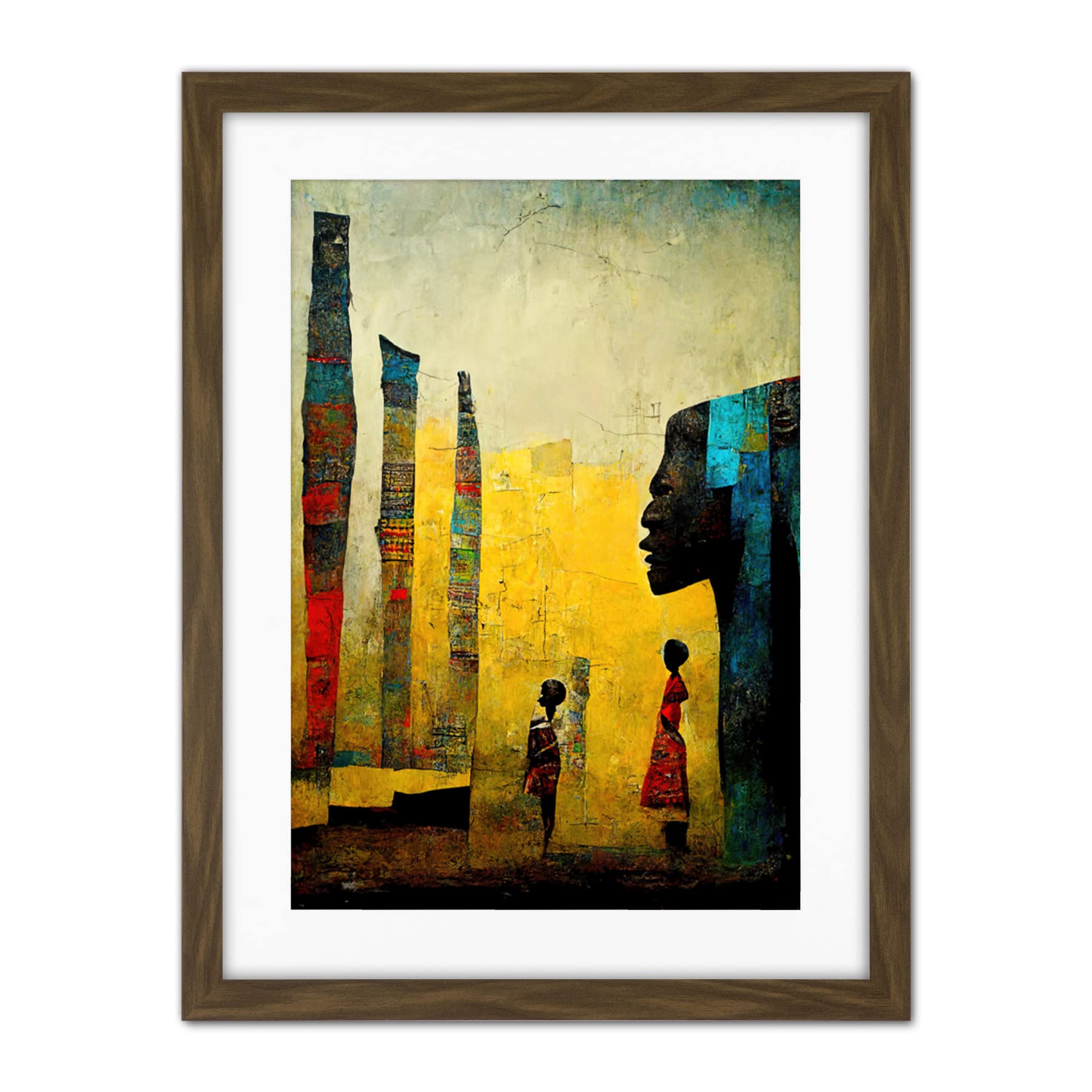 Doppelganger33 LTD African Art Modern Bright Abstract Artwork Framed Wall Art Print 18X24 Inch
