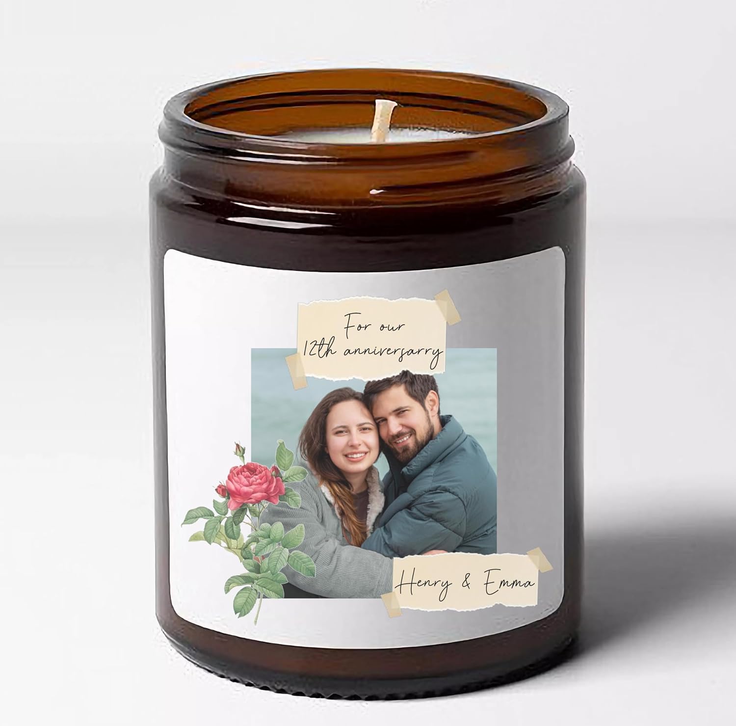 Personalized Photo Anniversary Candle for Friend, Girlfriend, Women, Men, Mom, Dad, Sister, Wife on Wedding, Love Ceremony - Happy Anniversary Candle with Messages