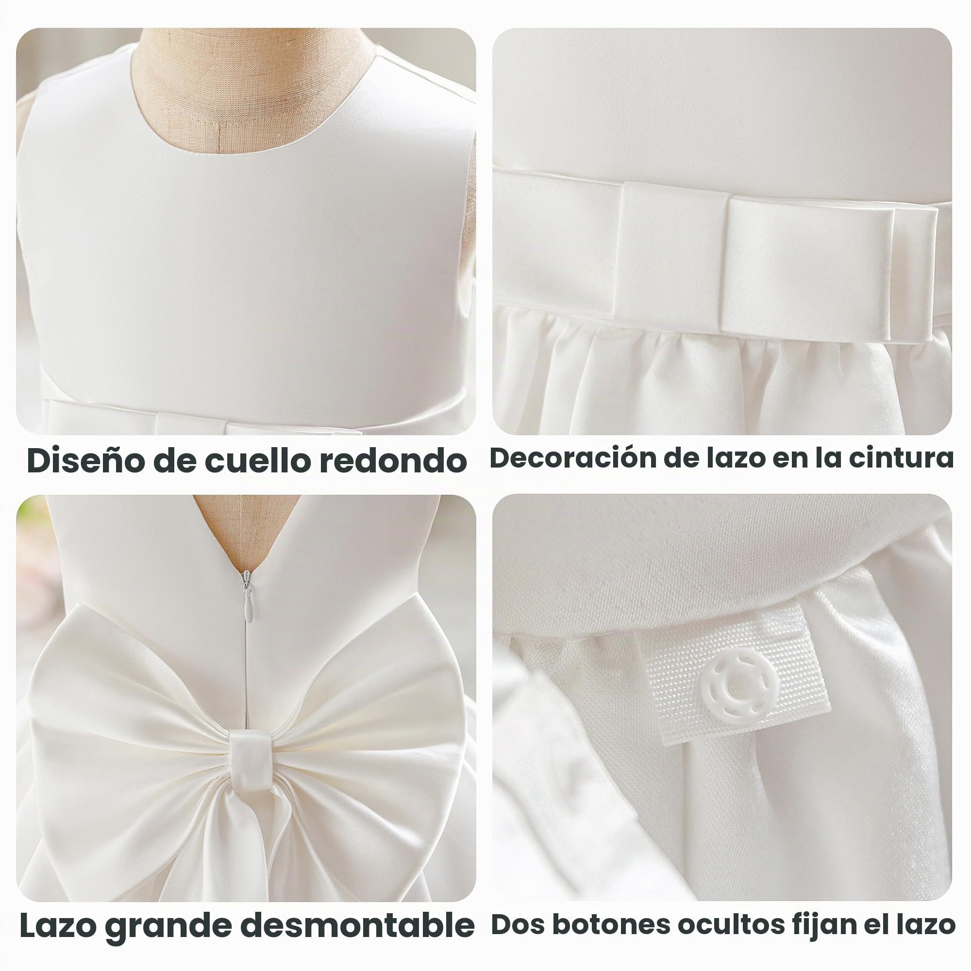 Miipat Vestido para Bebé Niña Satén Bowknot Princesa Cumpleaños Bautismo Vestidos Espalda en V Formal Boda Concurso Fiesta Vestidos para Niñas 6 Meses-4 Años