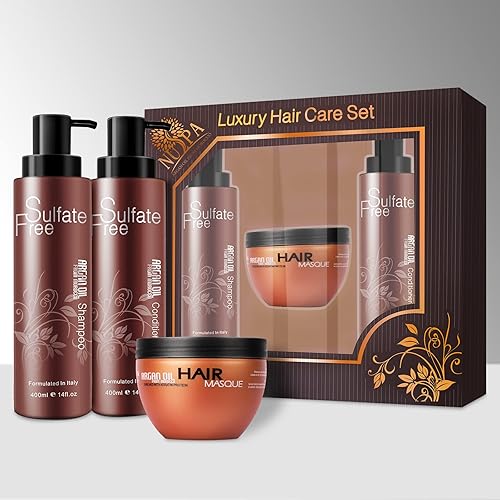 Miniatura 8 de Champú de aceite de argán marroquí acondicionador y máscara para el cabello  Set de regalo orgánico libre de sulfato mejor para cabello dañado seco