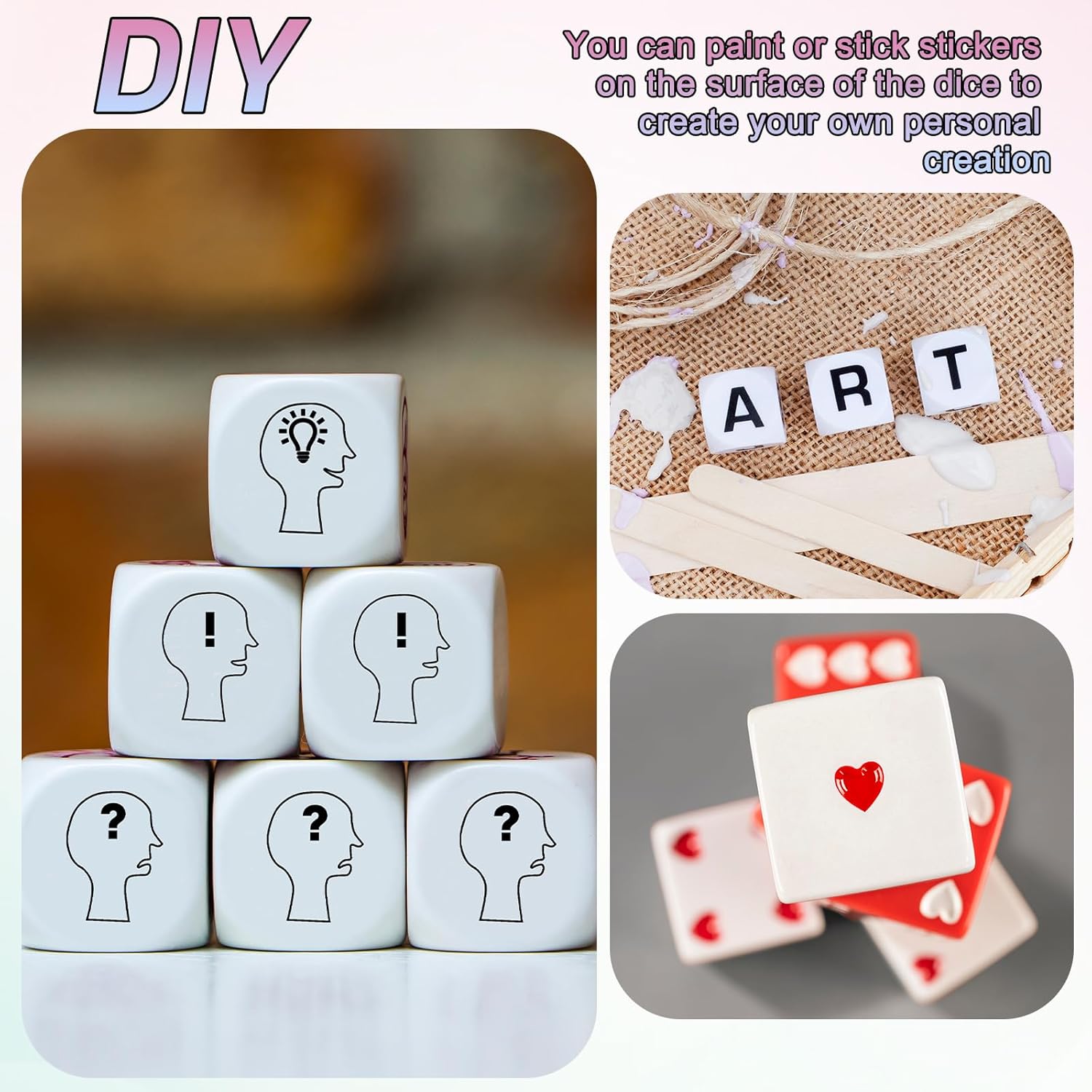 uxcell 50Pcs Acrylic Blank Dice, 25mm/0.98" Acrylic Rounded Corner Six Sided Blank White Dice Blocks with Smoothed Surface for Board Games Party Fun