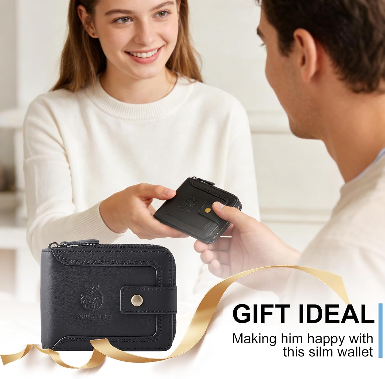 Genuine Leather Men's Wallet with Zipper Vintage RFID Blocking Large Capacity Walle... - Image 8