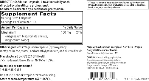 Vista 6 de Klaire Labs 100 cápsulas de glicinato de magnesio, 100 mg, 7772, 1, 1