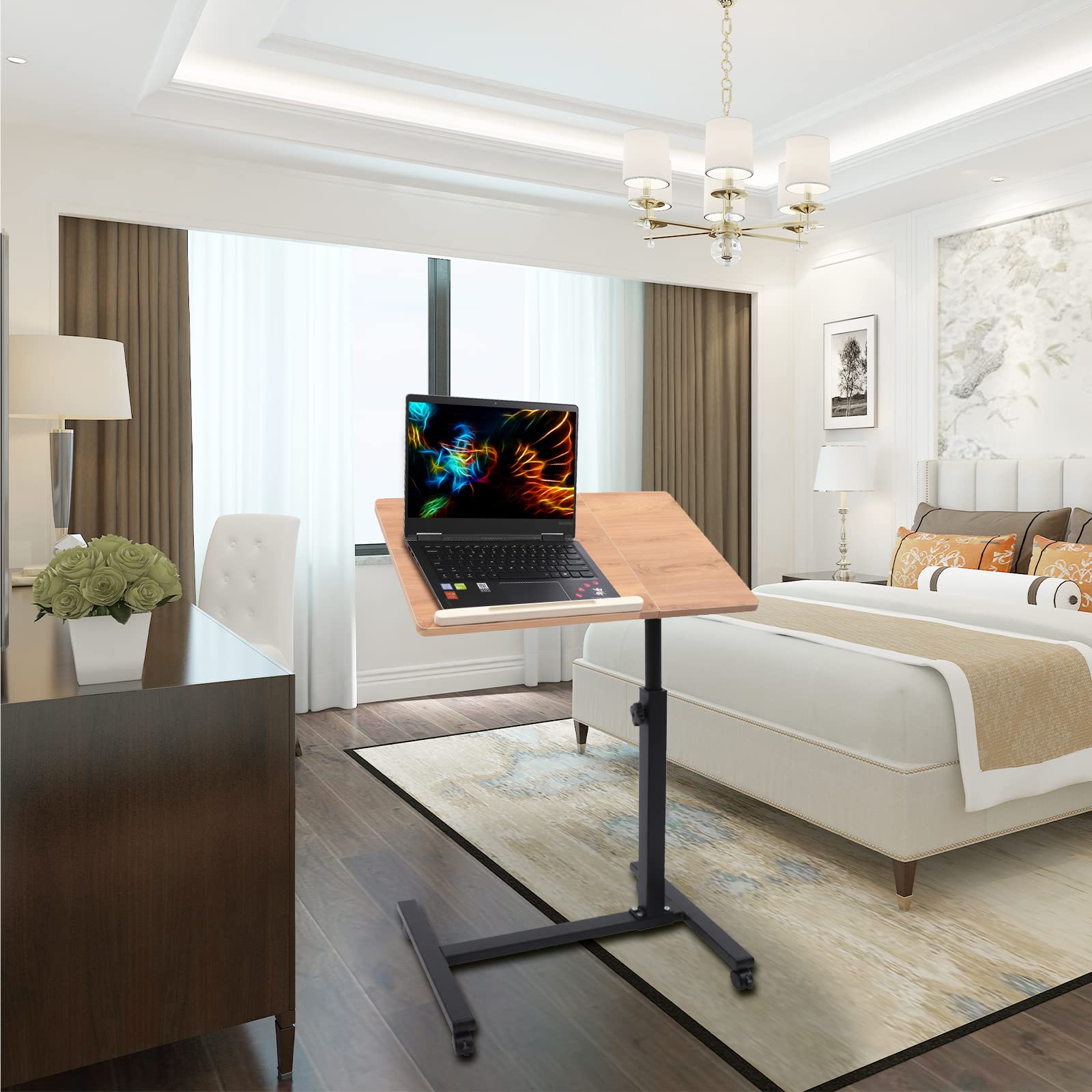 SDdPulse Scrivania mobile regolabile in altezza con ruote Rolling Sit-Stand Tavolo per laptop Versatile Tavolo da letto per soggiorno Postazione di lavoro per computer nero