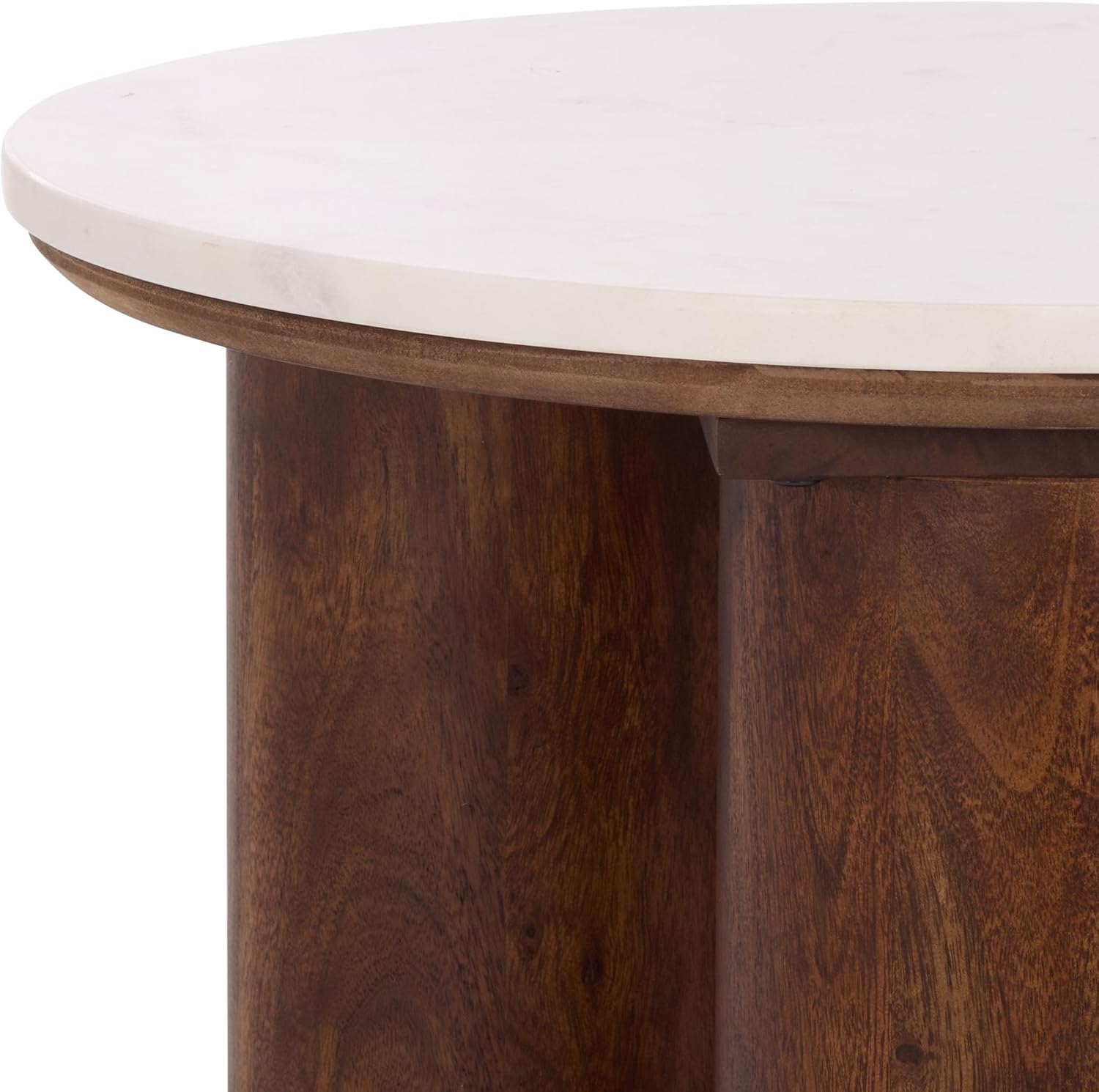 SAFAVIEH Couture Collection - Sonia Clara Walnut Brown Accent Table, Round Side Table, Sculptural Base with White Marble Top (SFV5787A)