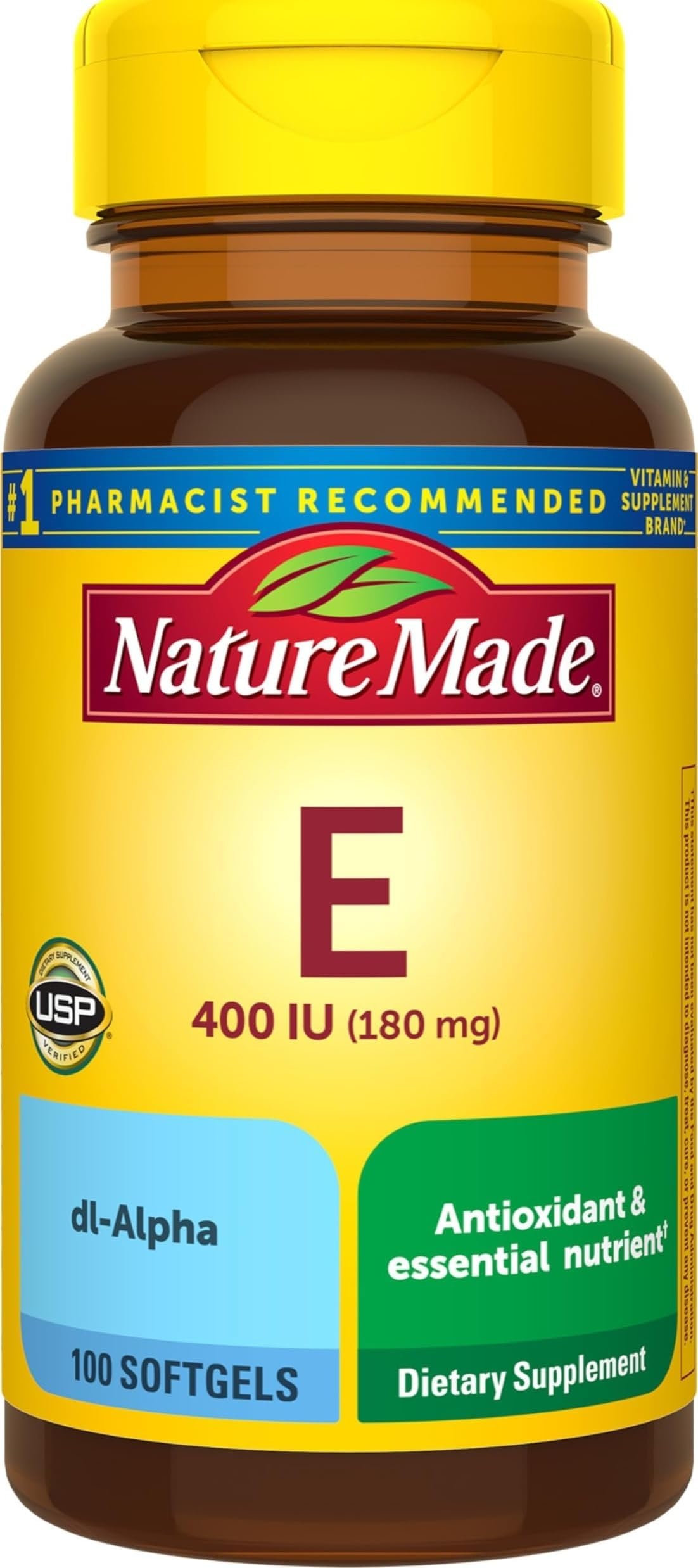 Nature Made Vitamin E 180 mg (400 IU) dl-Alpha, 100 Softgels | Dietary Supplement for Antioxidant and Skin Support, Vitamin E Supports a Healthy Immune System, 100 Day Supply