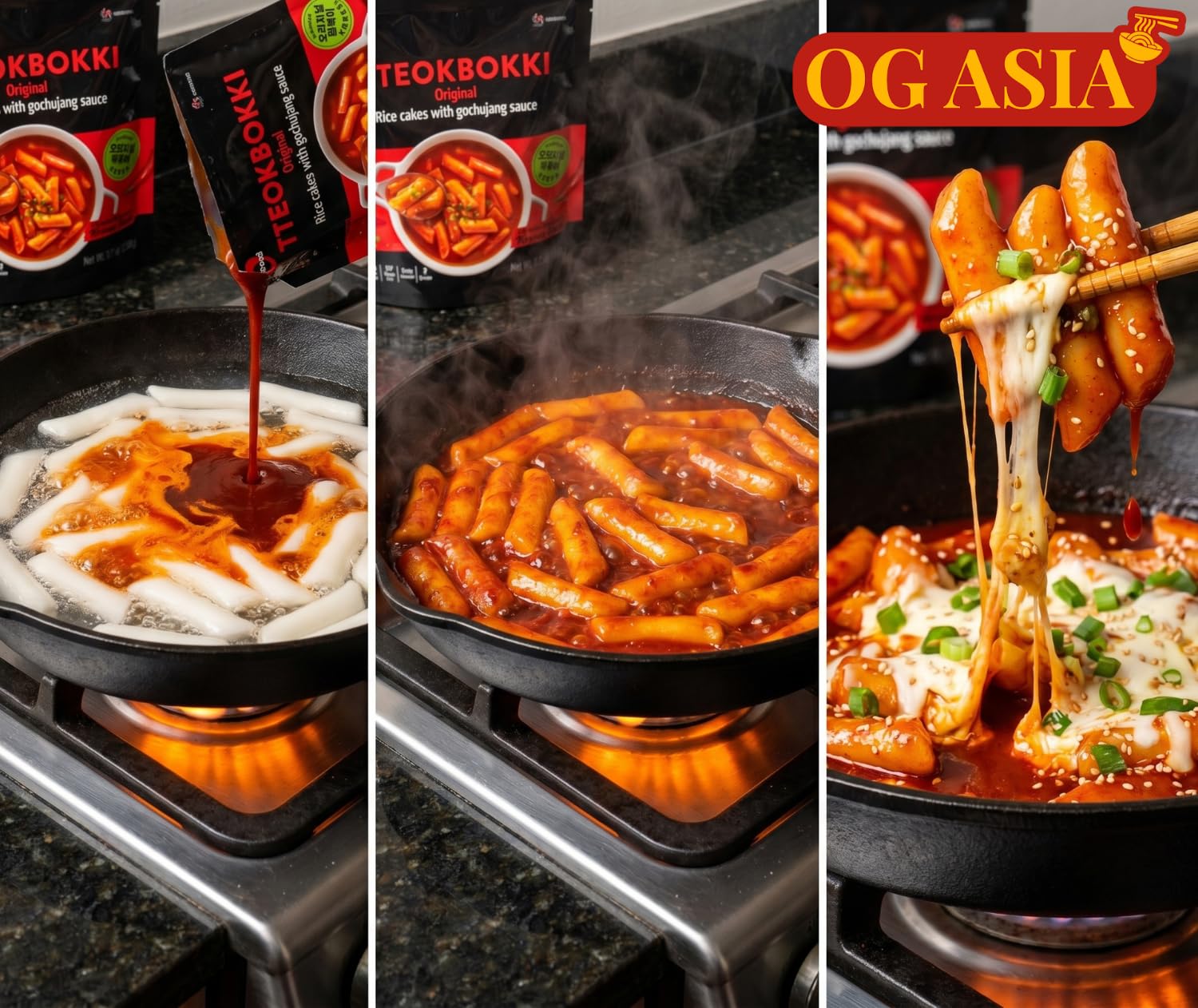O'Food Topokki Original z sosem Gochujang - koreańskie ciasto ryżowe - ostre i autentyczne - OG ASIA - 260 g