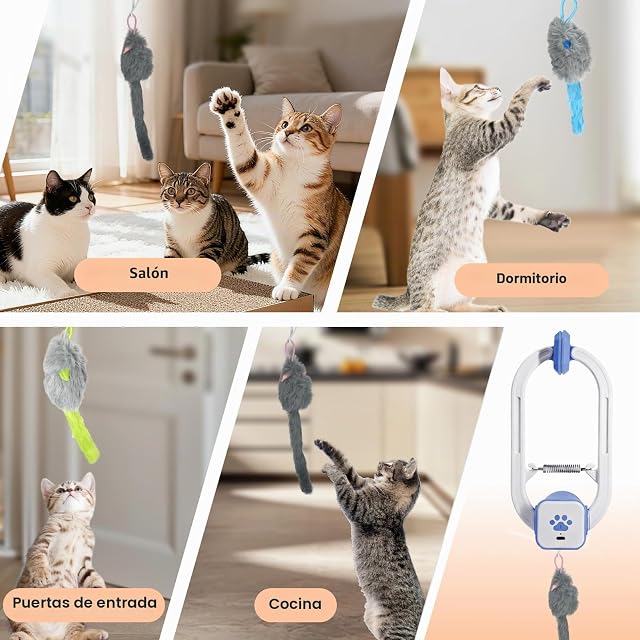 Foto 6 de 7 de Juguetes Interactivos para Gatos de Interior, Juguete Automático Colgante para Puerta con Mando a Distancia