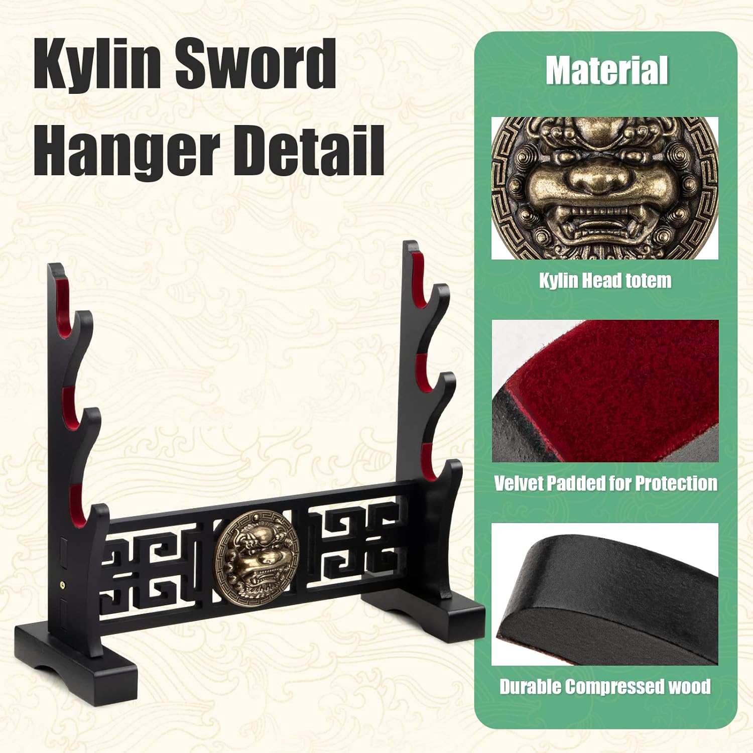 Kylin Sword Stand 3-Tier Padded Hook Katana Stand Holder Display Hanger for Tanto Rapier Light Saber Samurai Cosplay Blade Tanjirou Demon Slayer Weapon Display Stand (3-tier)