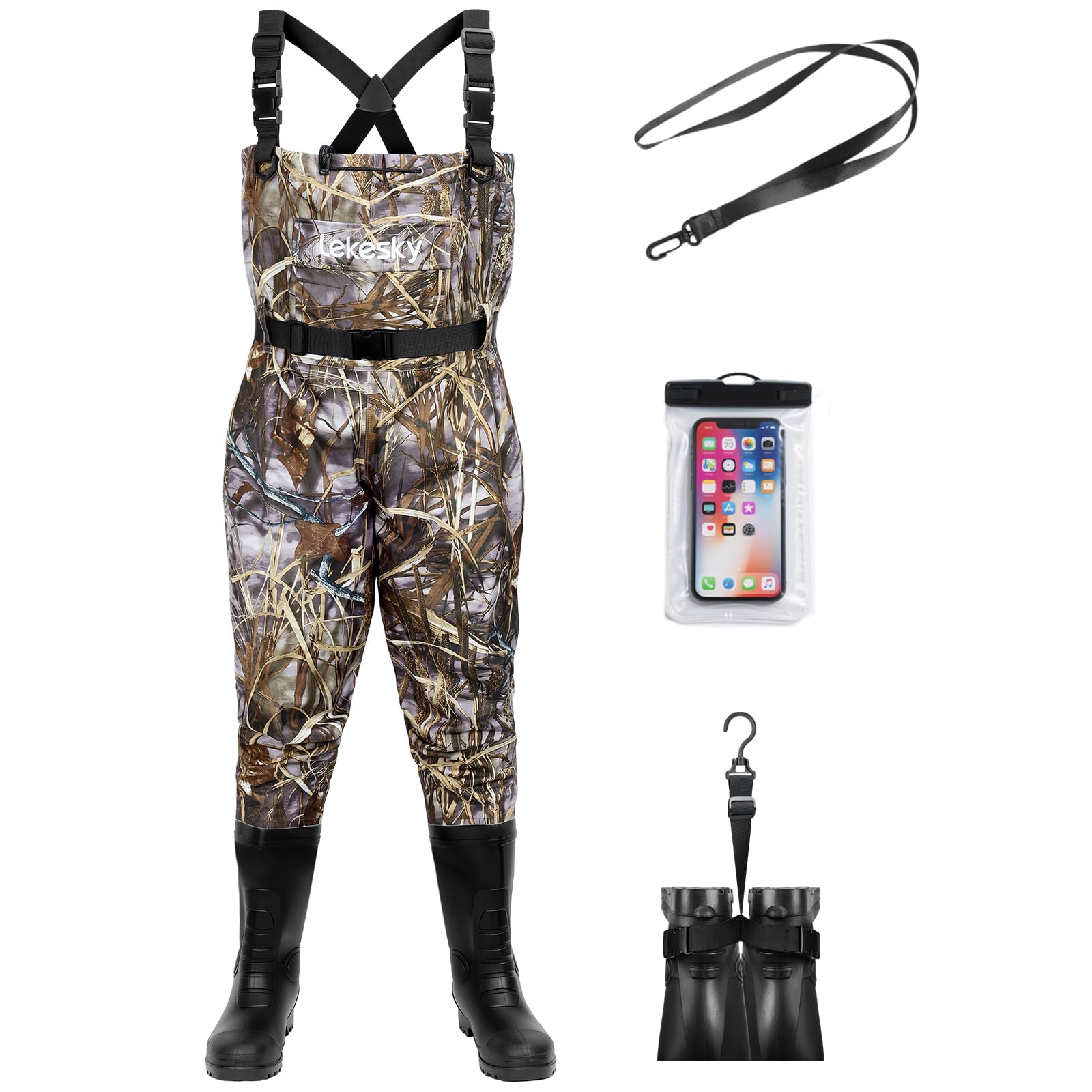 Lekesky Fly Fishing Chest Waders with Boots for Men Women, US Sizes 5-14,2-Ply Nylon/Pvc Waterproof Waders