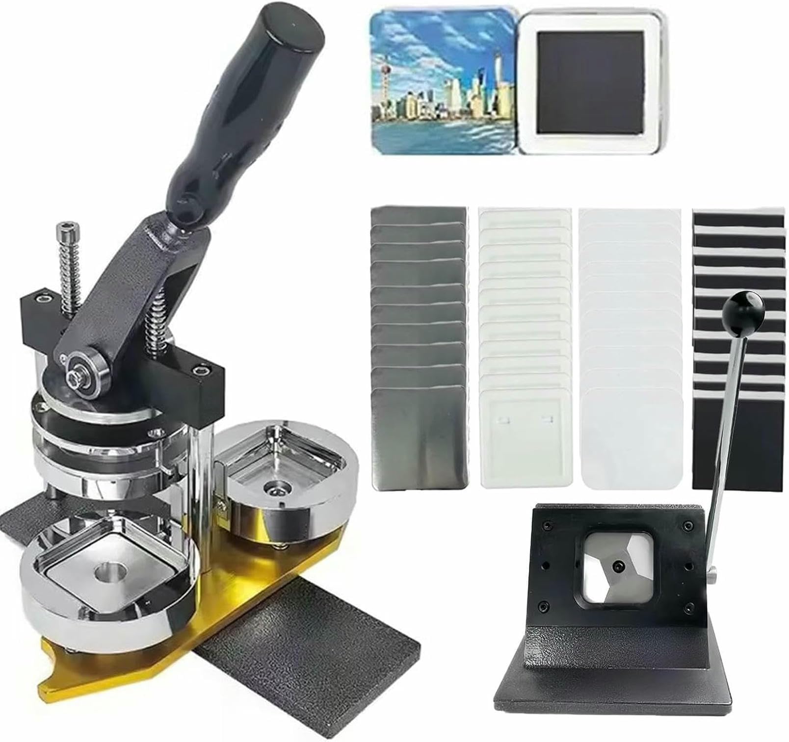 JKJZSALJ Fridge Magnet Machine Badge Maker Machine 50Mm Badge Press,Fridge Magnet Button Badge Making,Professional Metal Badge Maker + Paper Cutter + 100Pcs Component Diy B