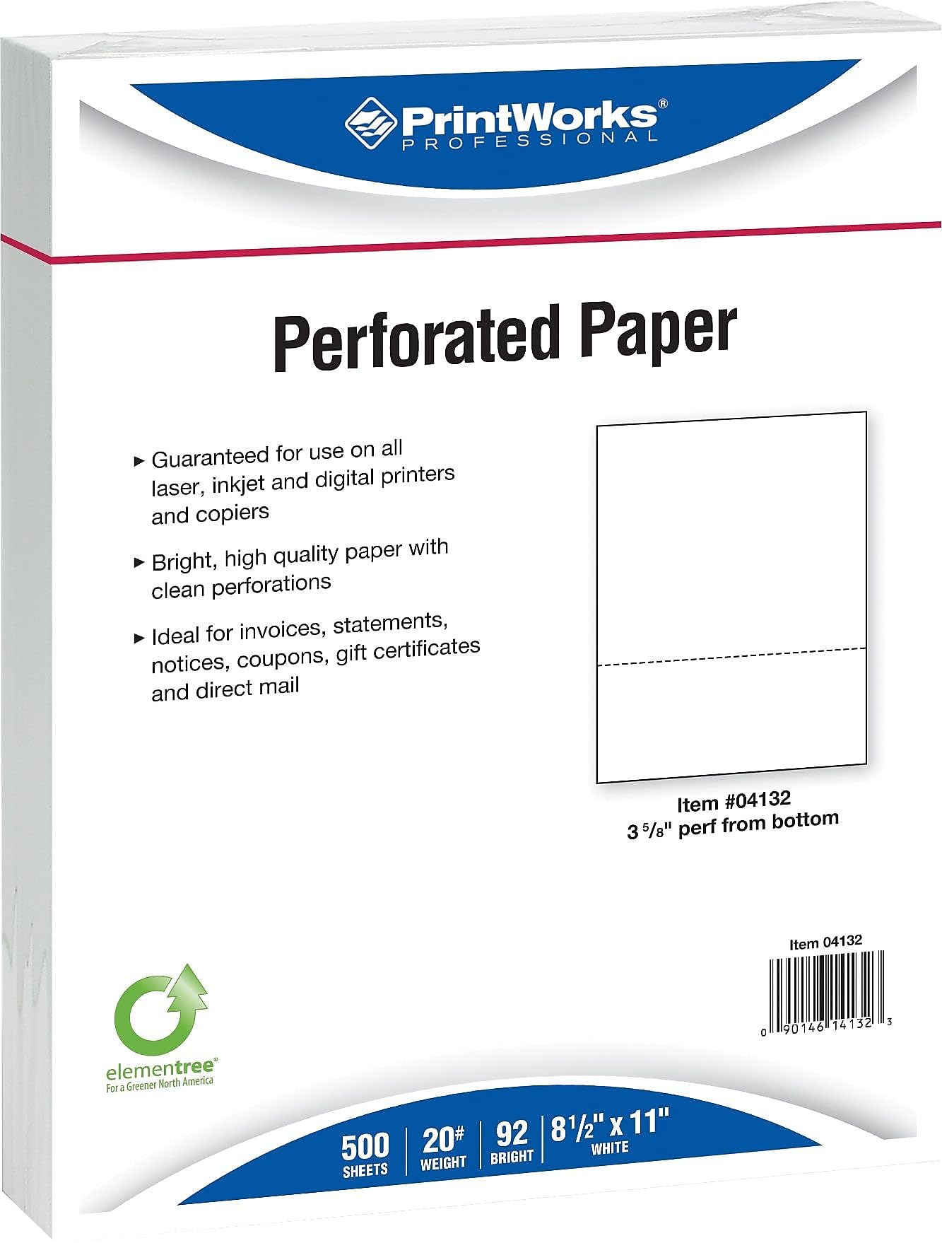 Printworks Professional Printworks Professional 8 1/2-inch x 11-inch 20 lbs. Perforated 3 5/8-inch Paper, 2500/Case (04132P)