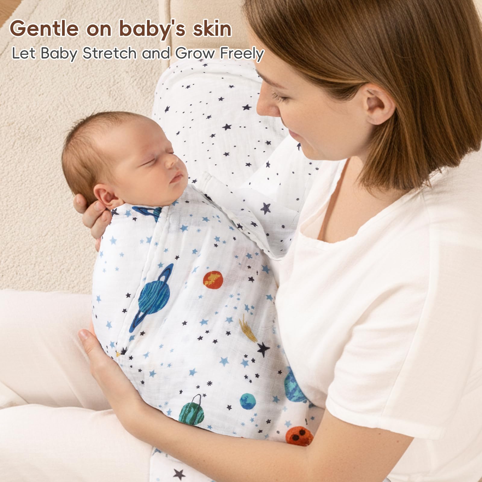 david's kids Paquete de 4 mantas de muselina para bebé, 100 % algodón, para niños y niñas, manta de recepción ultra suave y transpirable, esencial para recién nacidos, espacio y estrellas