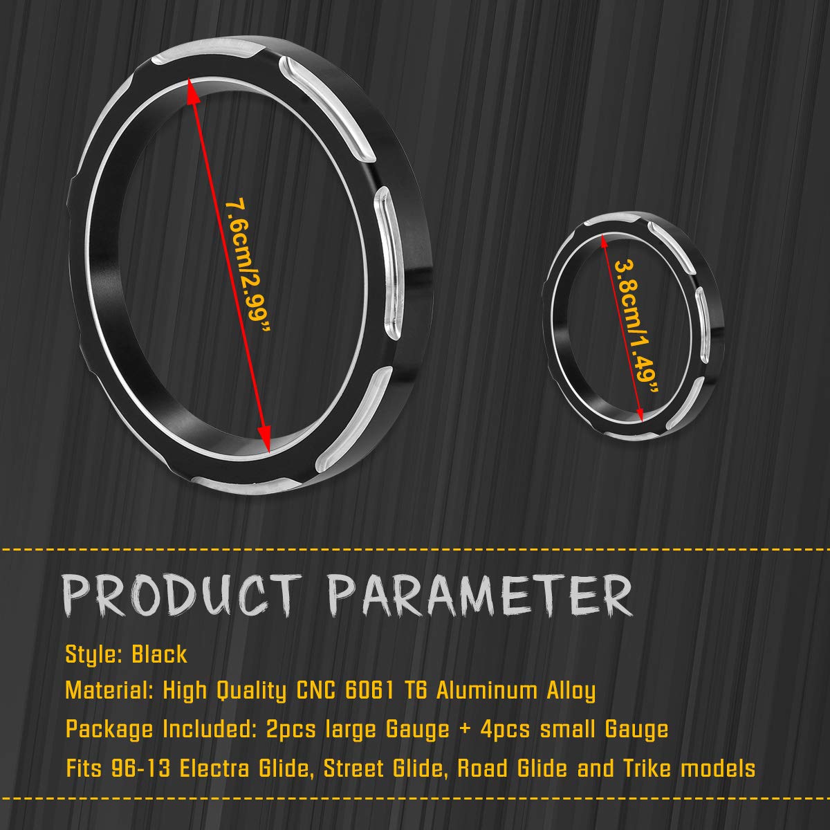 KATUR 4 "Copertura Tachimetro Electra Glide Gauge Cover Harley Road King 2" Gauge Cover Road Glide Gauge Burst Bezel Kit per Harley Street Glide 1996-2013 02 03 04 05 06 07 08 (Nero)