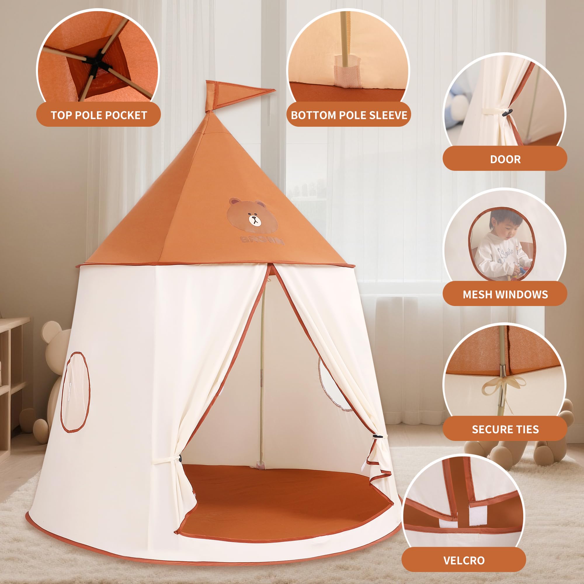 Tente de jeu, pour enfant, tente de jeu, pour enfant, tente de château, portable, pop-up, style indien, maison de jardin, maison de jeu, pour chambre d'enfant, cadeau d'anniversaire, de Noël (ours