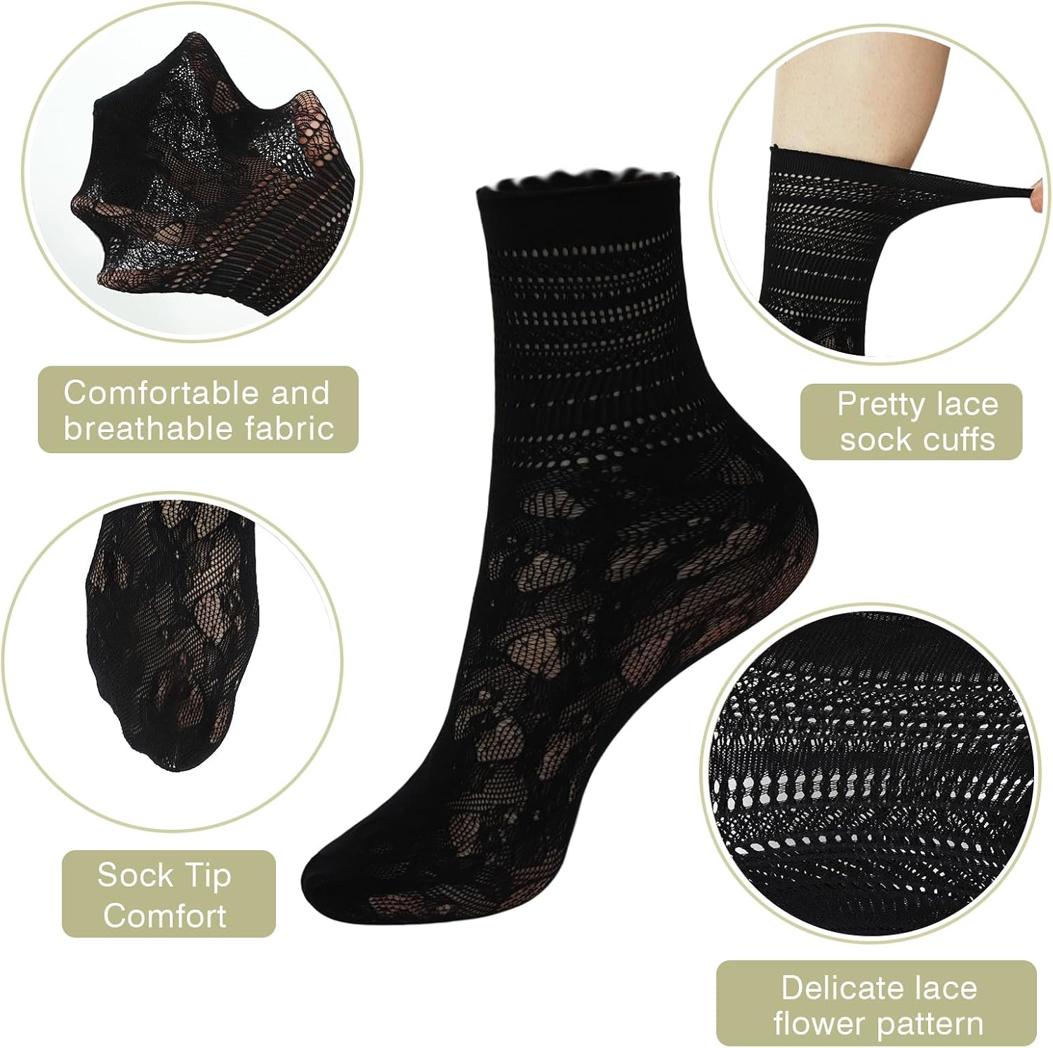YOYOU Ruffle Crew Socks Women, Frilly Socks, Girly Scalloped Lettuce