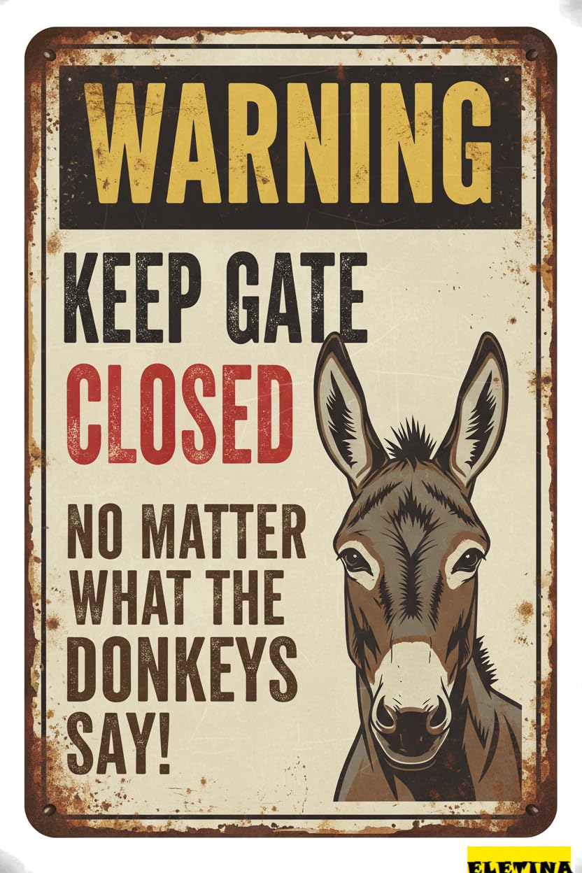 Keep Gate Closed Donkey Warning Tin Sign, 8x12 Inch