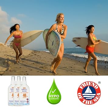 Safe Sea Jellyfish Sting-Blocking Sunscreen, SPF 40 Spray 4 Fl oz, Waterproof, Biodegradable Body and Face Sunscreen, Anti-Jellyfish and Sea-Lice sting protection (3 pack)