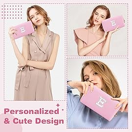 ChaoGreat Bride Gifts - Personalized Initial Makeup Bag with Pearl Rhinestone Patch, Preppy Pink Monogram Cosmetic/Toiletry Pouch, bridesmaid Gifts, Bridal Shower Gifts, Wedding Gifts, Bridal Gifts,E
