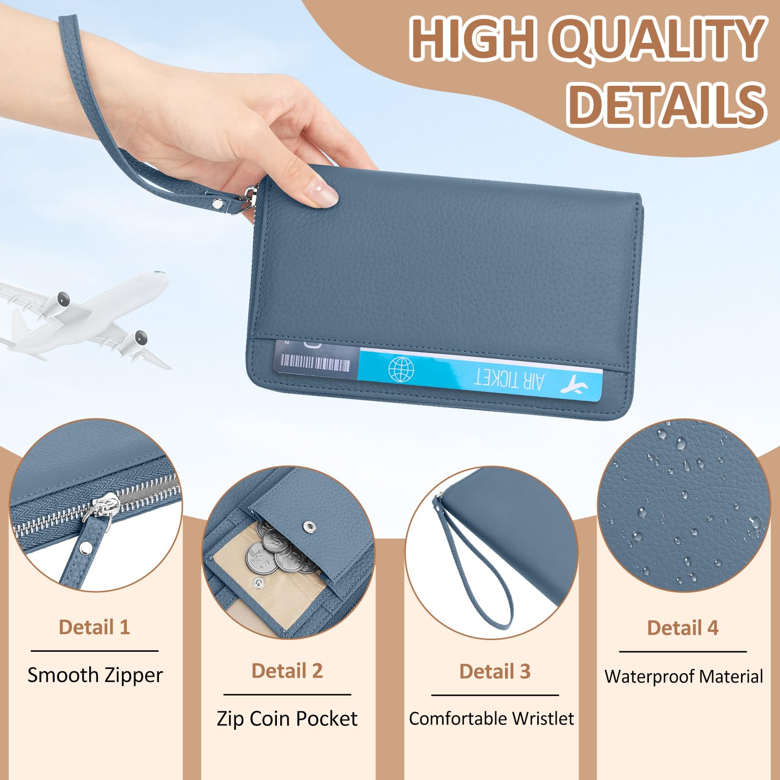 Reisepass Organizer, Reisepass Tasche Familie Reiseorganizer Mit RFID-Blocker Reisepasshülle Leder Passport Wallet Holder Für Flugtickets, Kreditkarten, Reisedokumente, Blau
